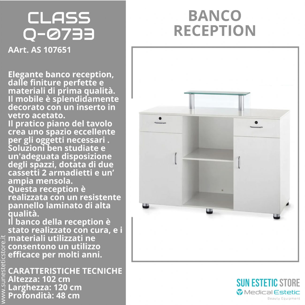 Class banco cassa reception con 2 cassetti 2 armadietti e ampio ripiano