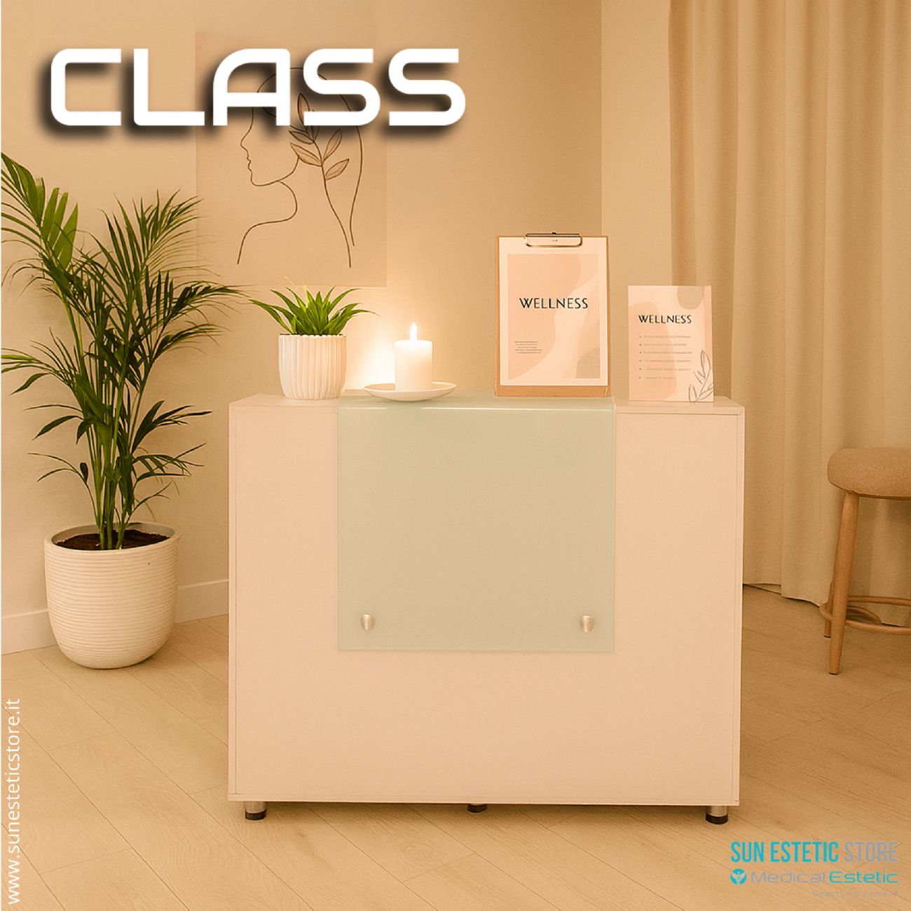 Class banco cassa reception con 2 cassetti 2 armadietti e ampio ripiano