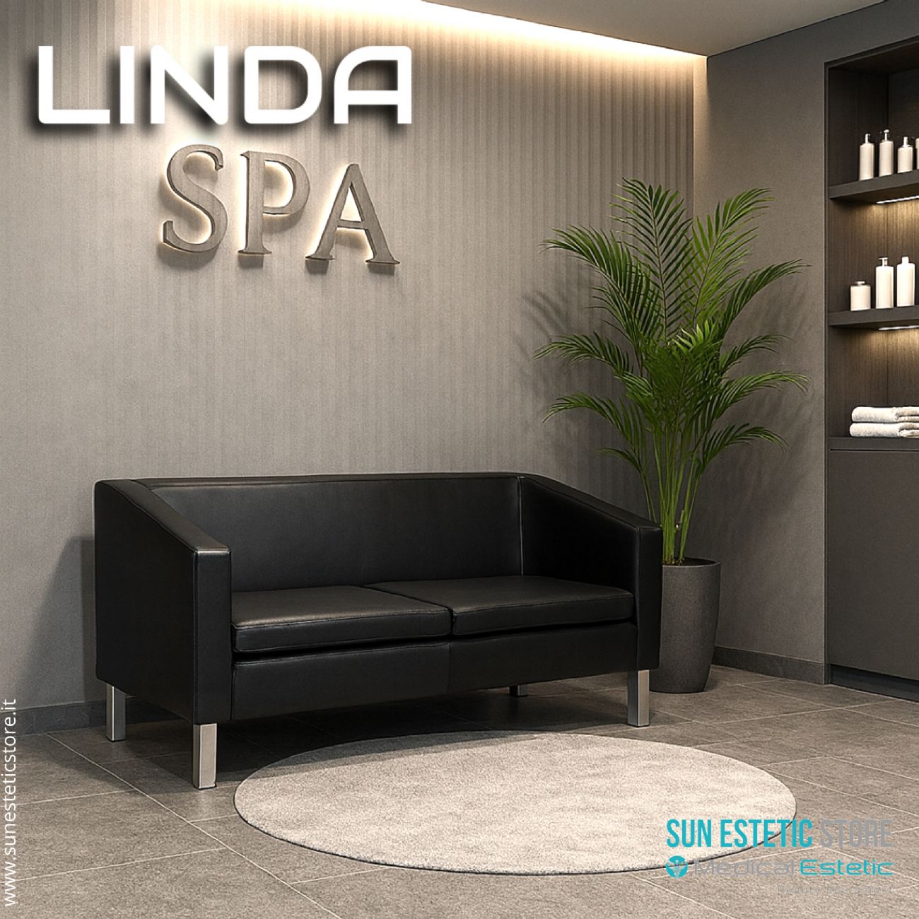 Linda divano in pelle reception arredamenti ingresso parrucchiere estetica