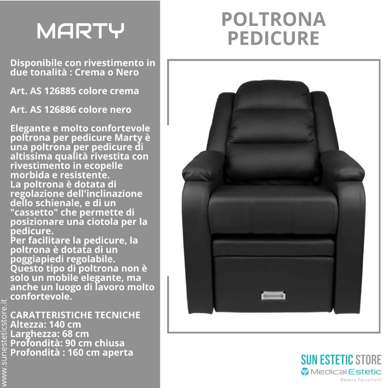 Marty Poltrona pedicure spa estetica con pistone a gas regolazione schienale