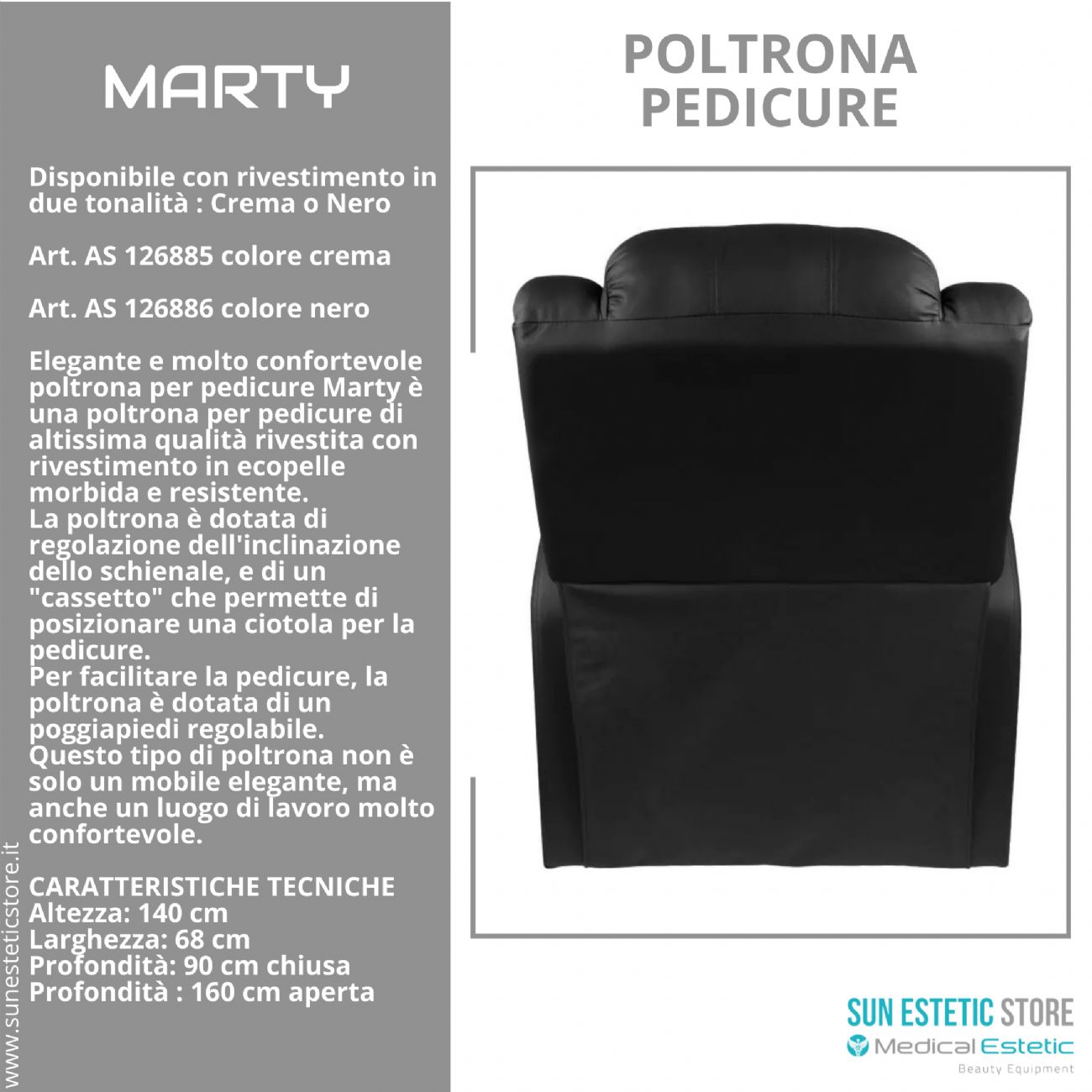 Marty Poltrona pedicure spa estetica con pistone a gas regolazione schienale