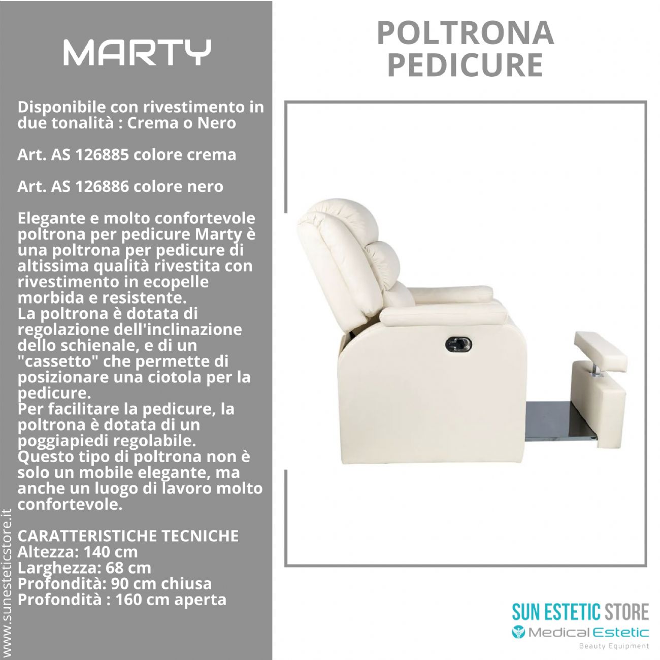 Marty Poltrona pedicure spa estetica con pistone a gas regolazione schienale