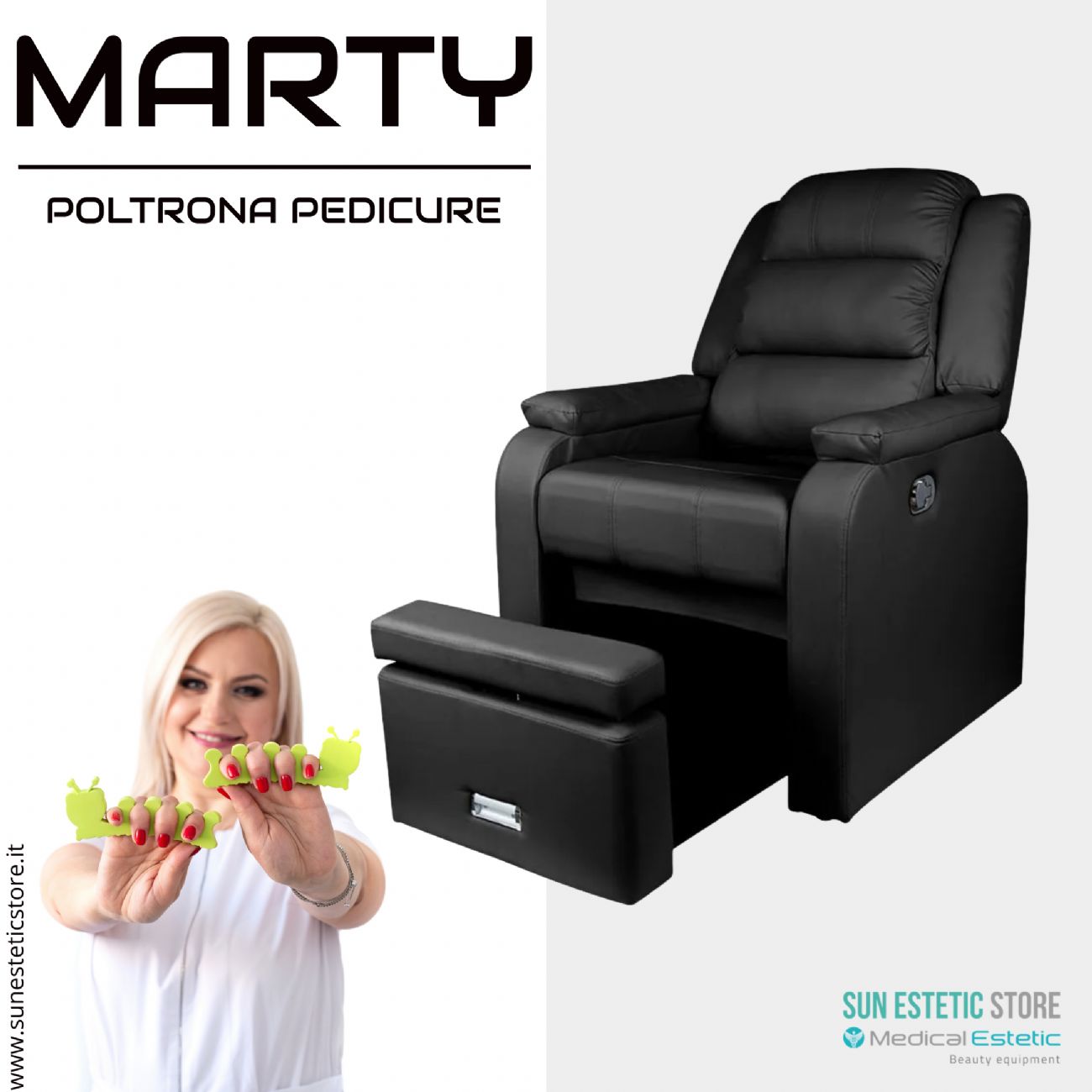 Marty Poltrona pedicure spa estetica con pistone a gas regolazione schienale