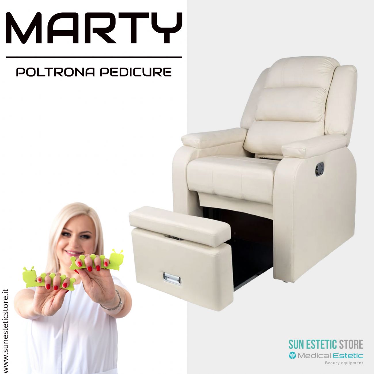 Marty Poltrona pedicure spa estetica con pistone a gas regolazione schienale