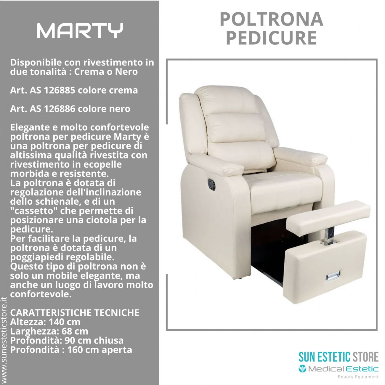 Marty Poltrona pedicure spa estetica con pistone a gas regolazione schienale