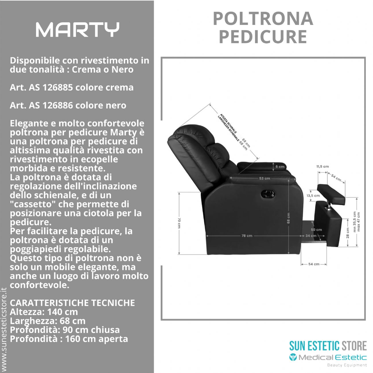 Marty Poltrona pedicure spa estetica con pistone a gas regolazione schienale