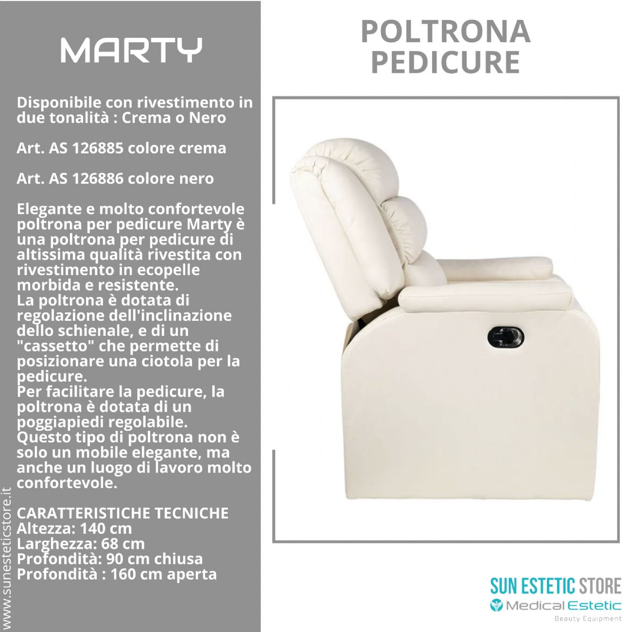 Marty Poltrona pedicure spa estetica con pistone a gas regolazione schienale