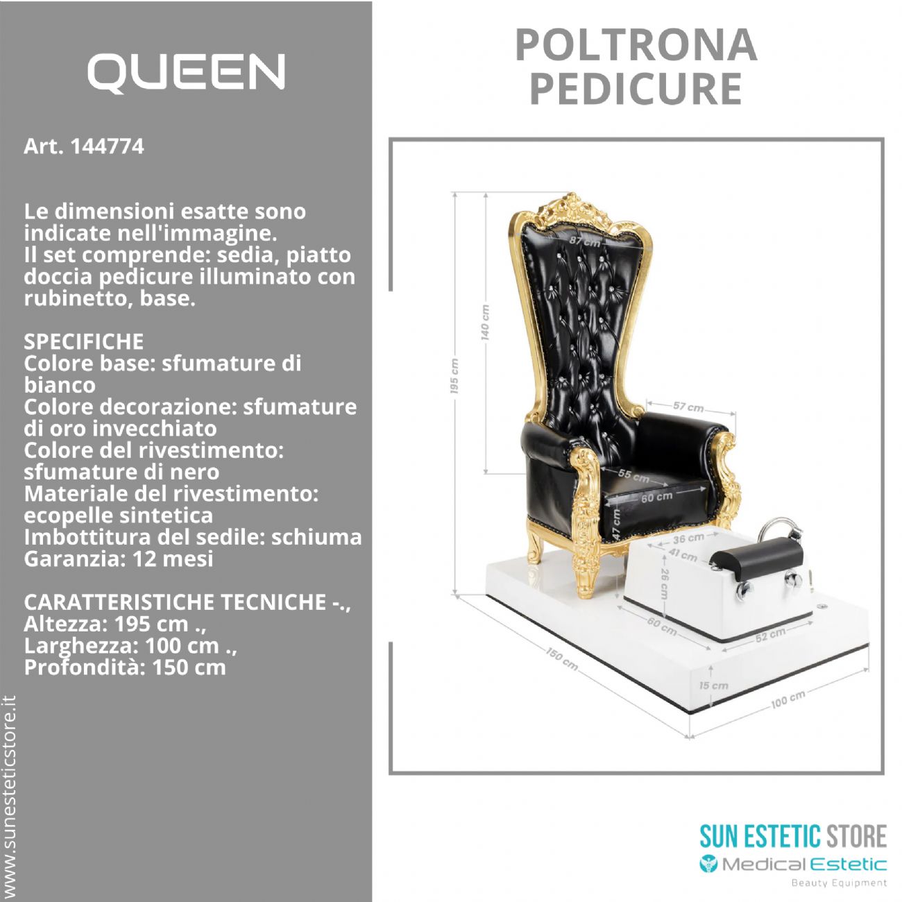 Queen poltrona pedicure spa estetica con vasca idromassaggio e cromoterapia