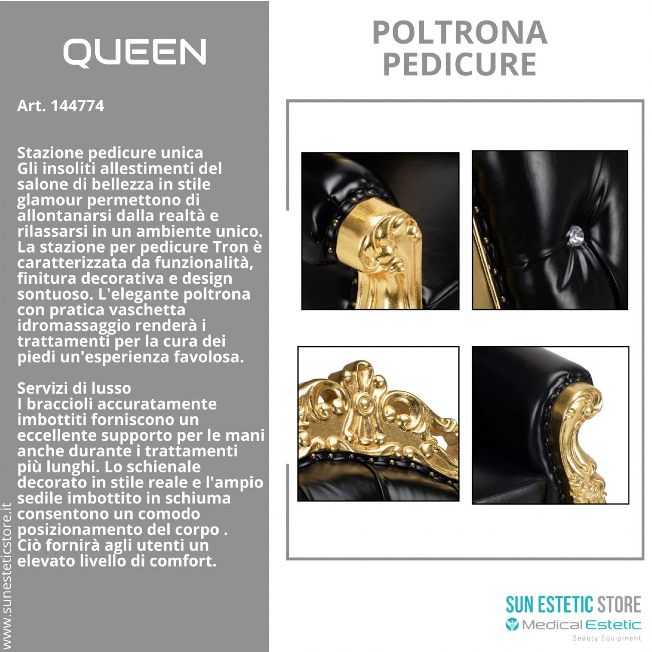 Queen poltrona pedicure spa estetica con vasca idromassaggio e cromoterapia