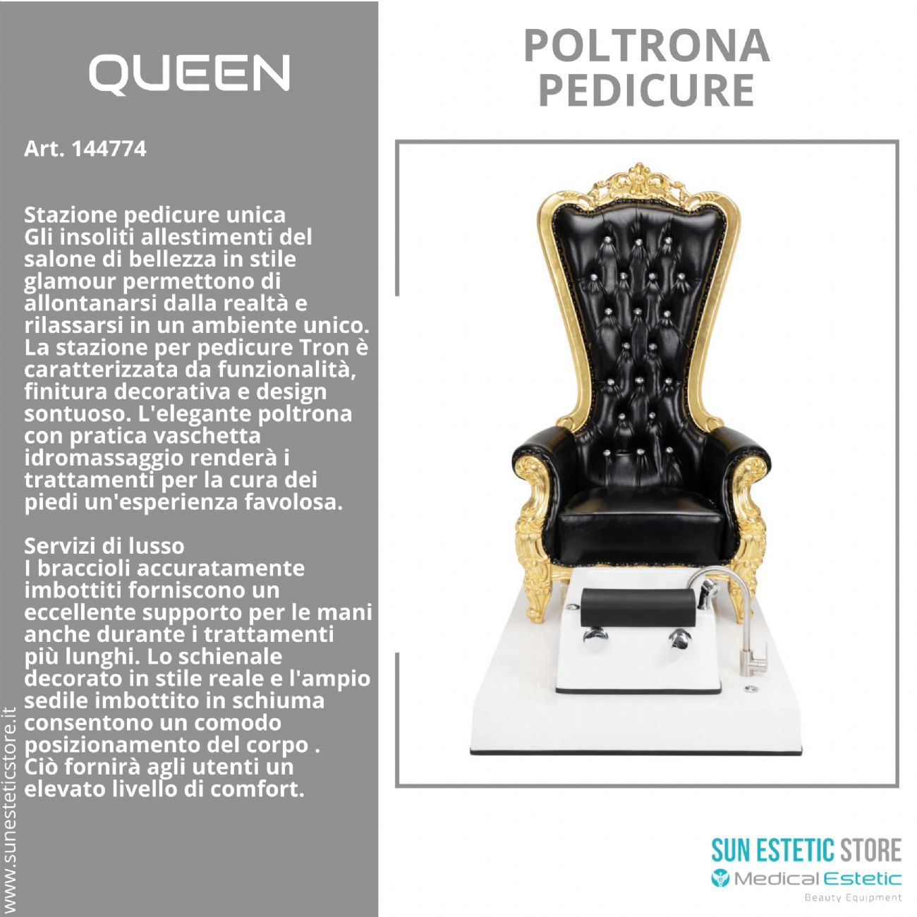 Queen poltrona pedicure spa estetica con vasca idromassaggio e cromoterapia