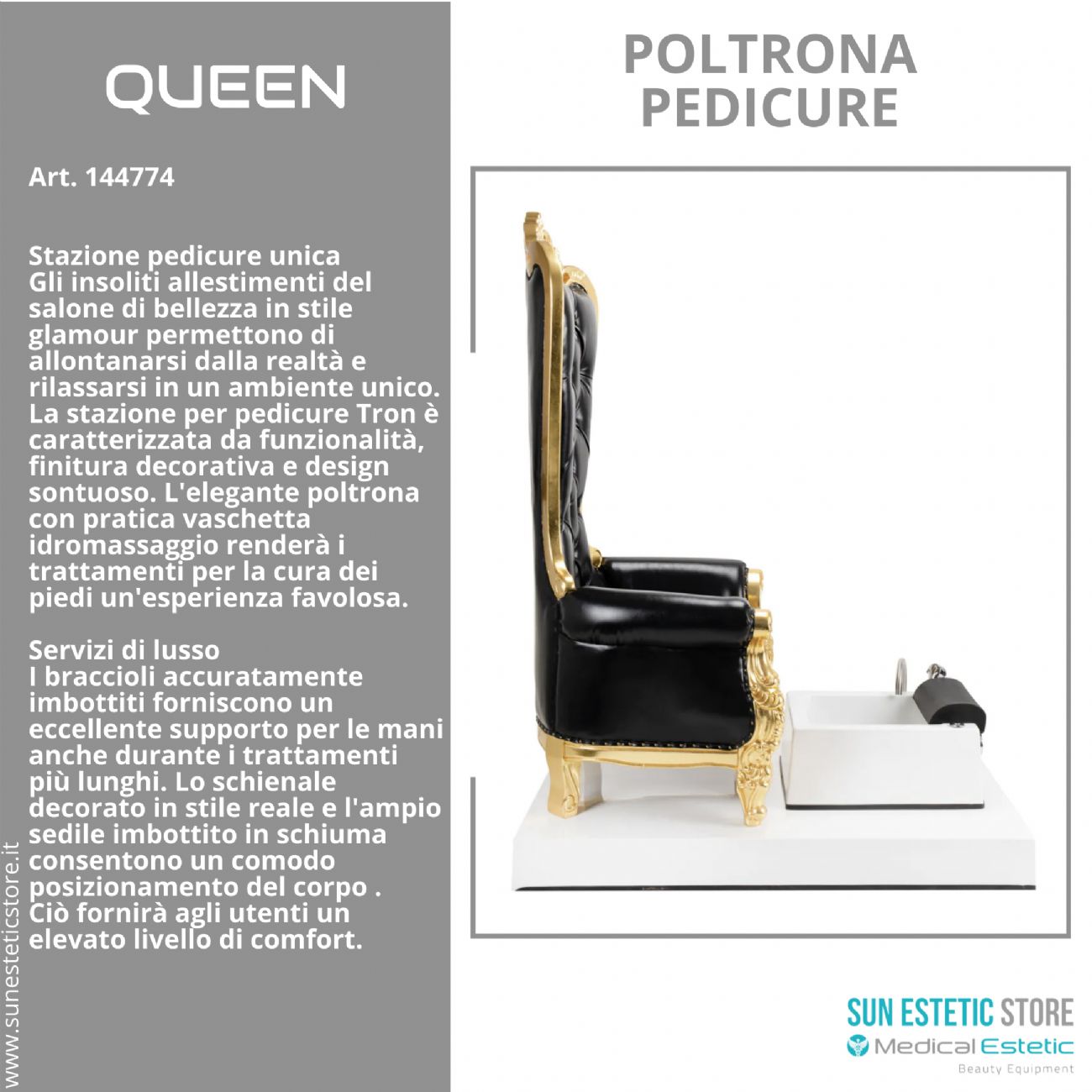 Queen poltrona pedicure spa estetica con vasca idromassaggio e cromoterapia