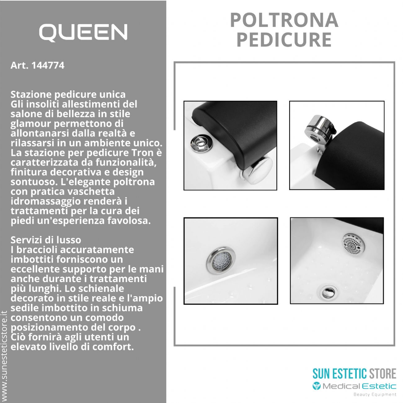 Queen poltrona pedicure spa estetica con vasca idromassaggio e cromoterapia