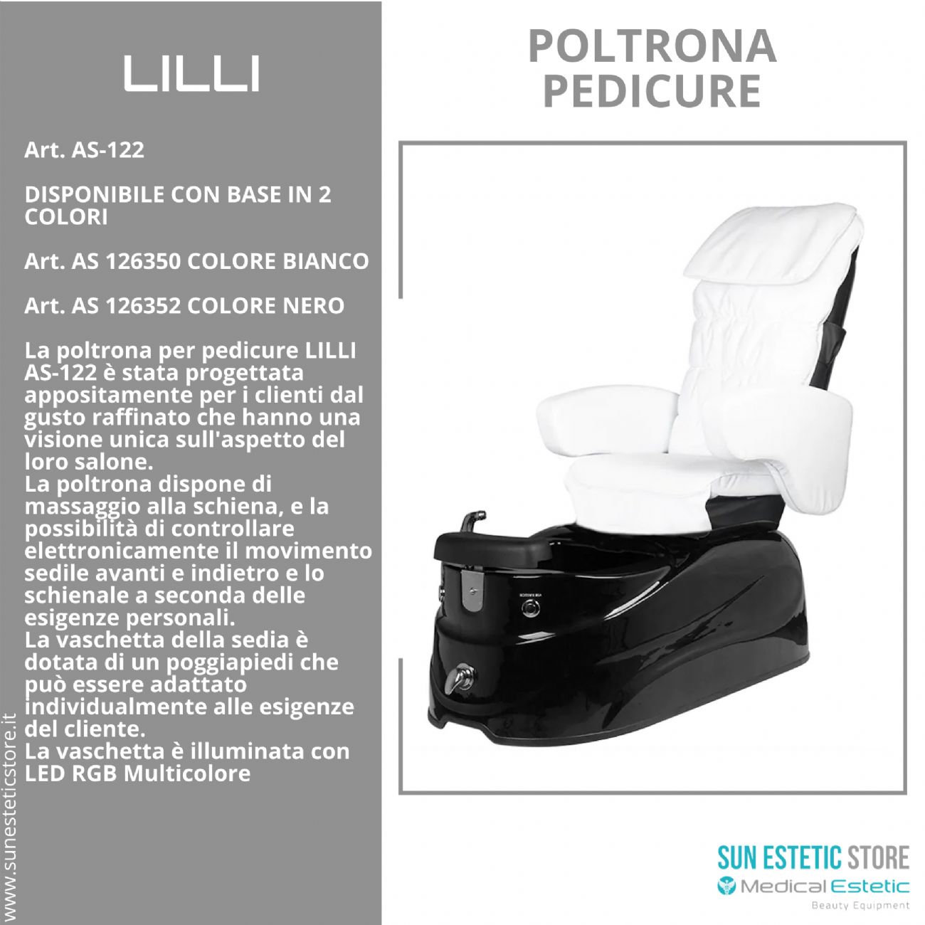 Lilli poltrona pedicure spa estetica con vasca idromassaggio e cromoterapia