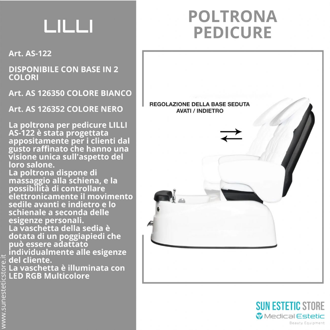 Lilli poltrona pedicure spa estetica con vasca idromassaggio e cromoterapia