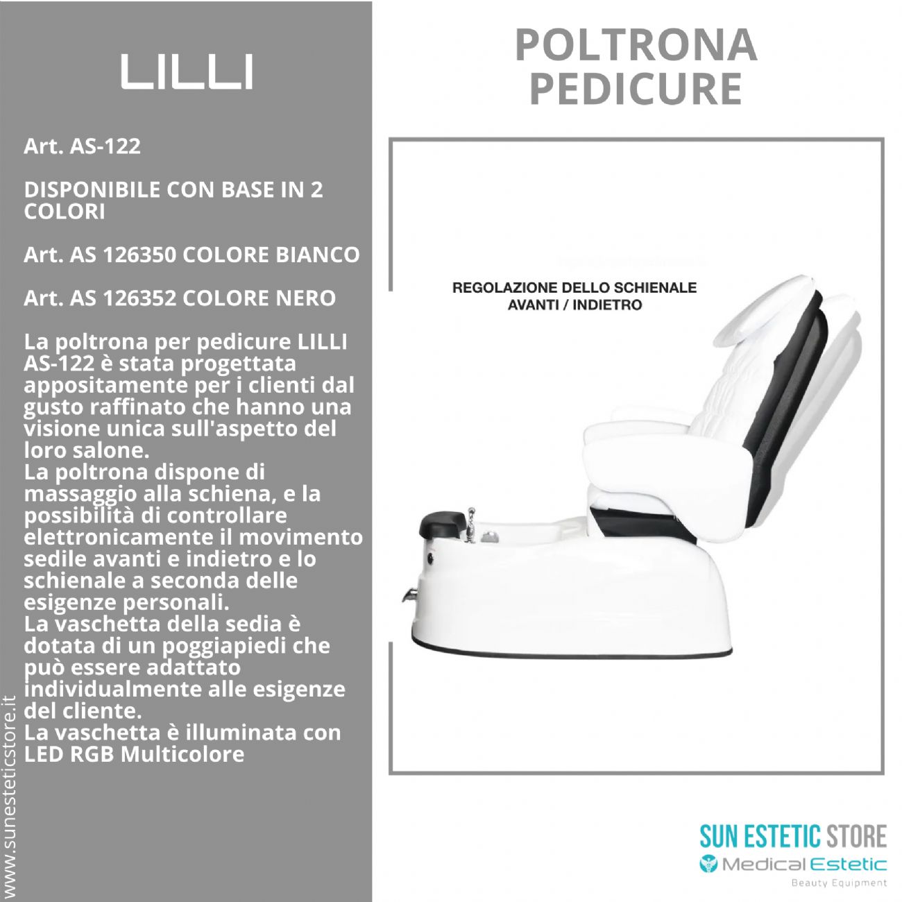 Lilli poltrona pedicure spa estetica con vasca idromassaggio e cromoterapia