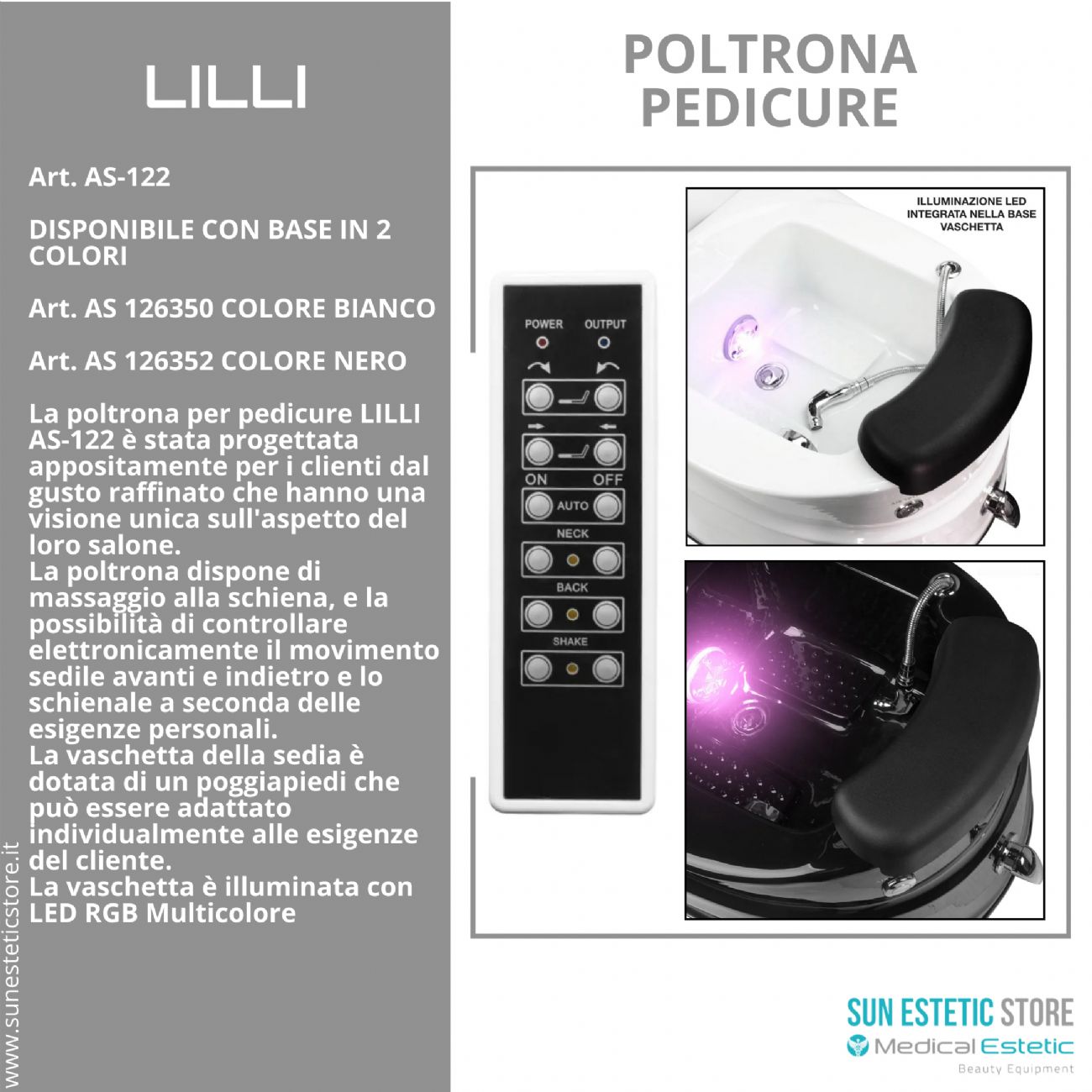 Lilli poltrona pedicure spa estetica con vasca idromassaggio e cromoterapia