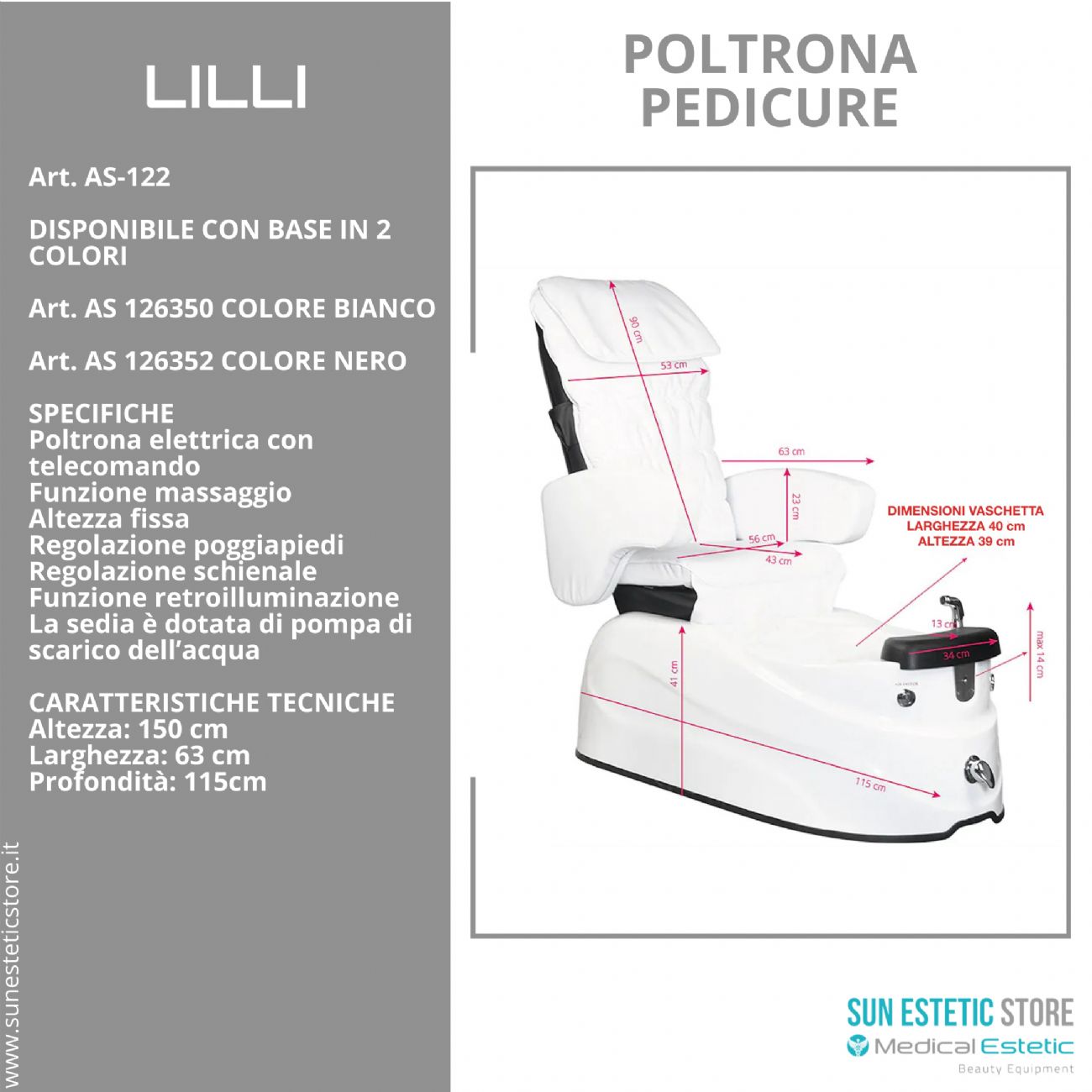 Lilli poltrona pedicure spa estetica con vasca idromassaggio e cromoterapia