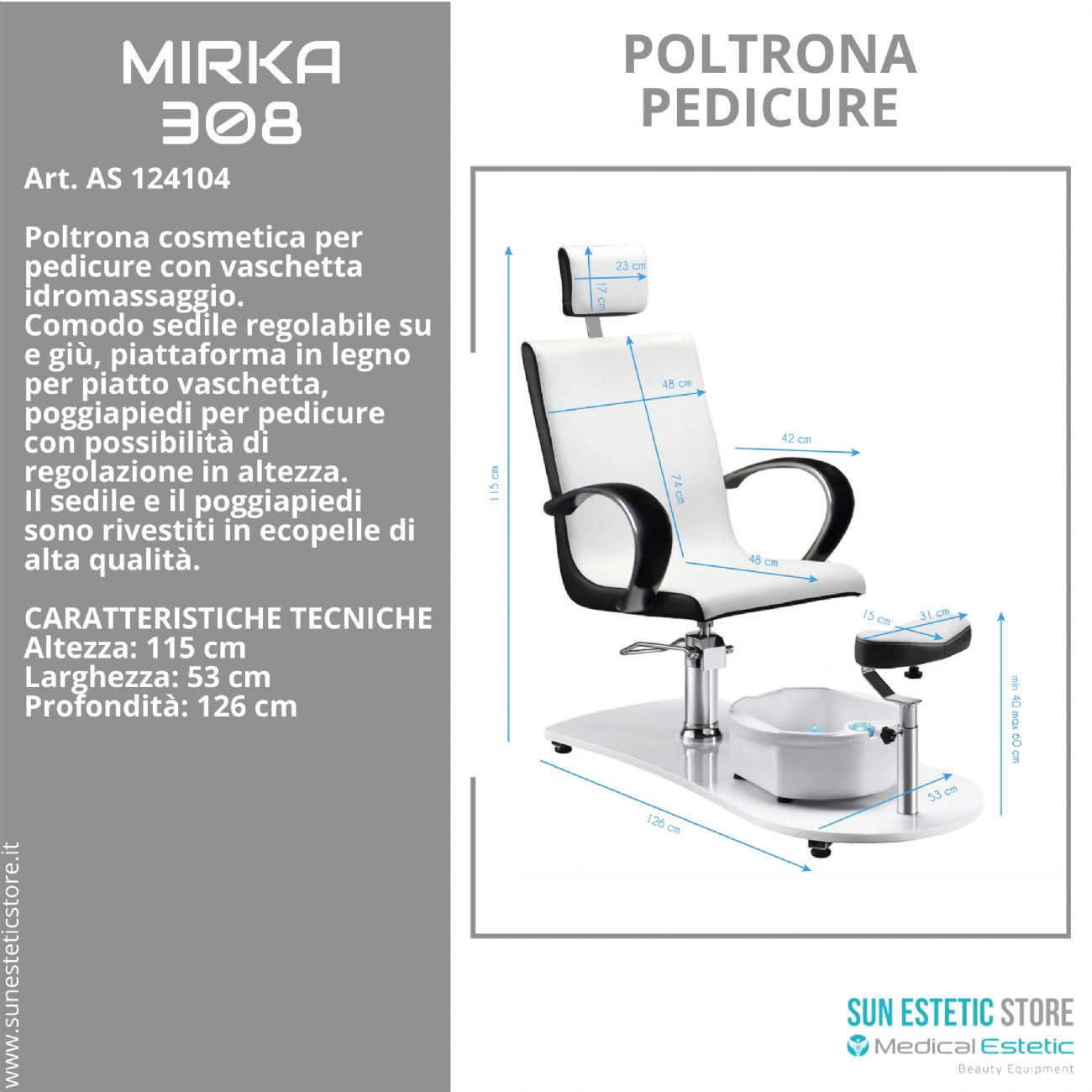 Mirka poltrona pedicure spa estetica con vasca idromassaggio