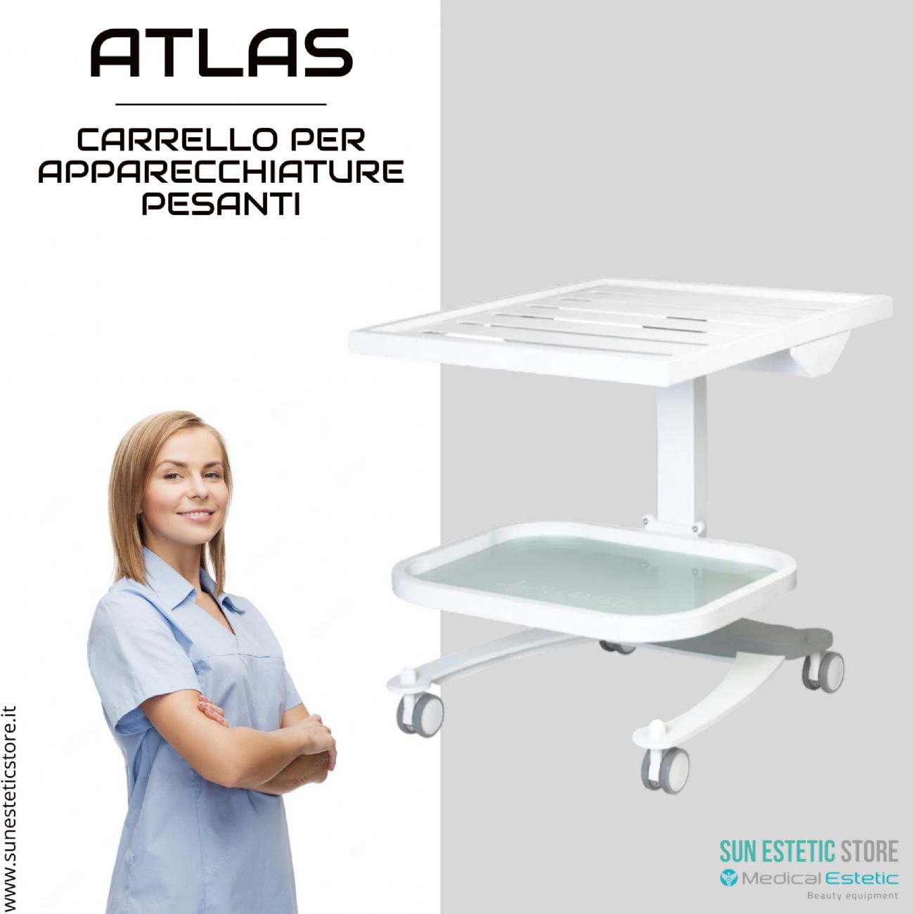 Atlas Carrello porta apparecchiature pesanti con feritoie per laser autoclave