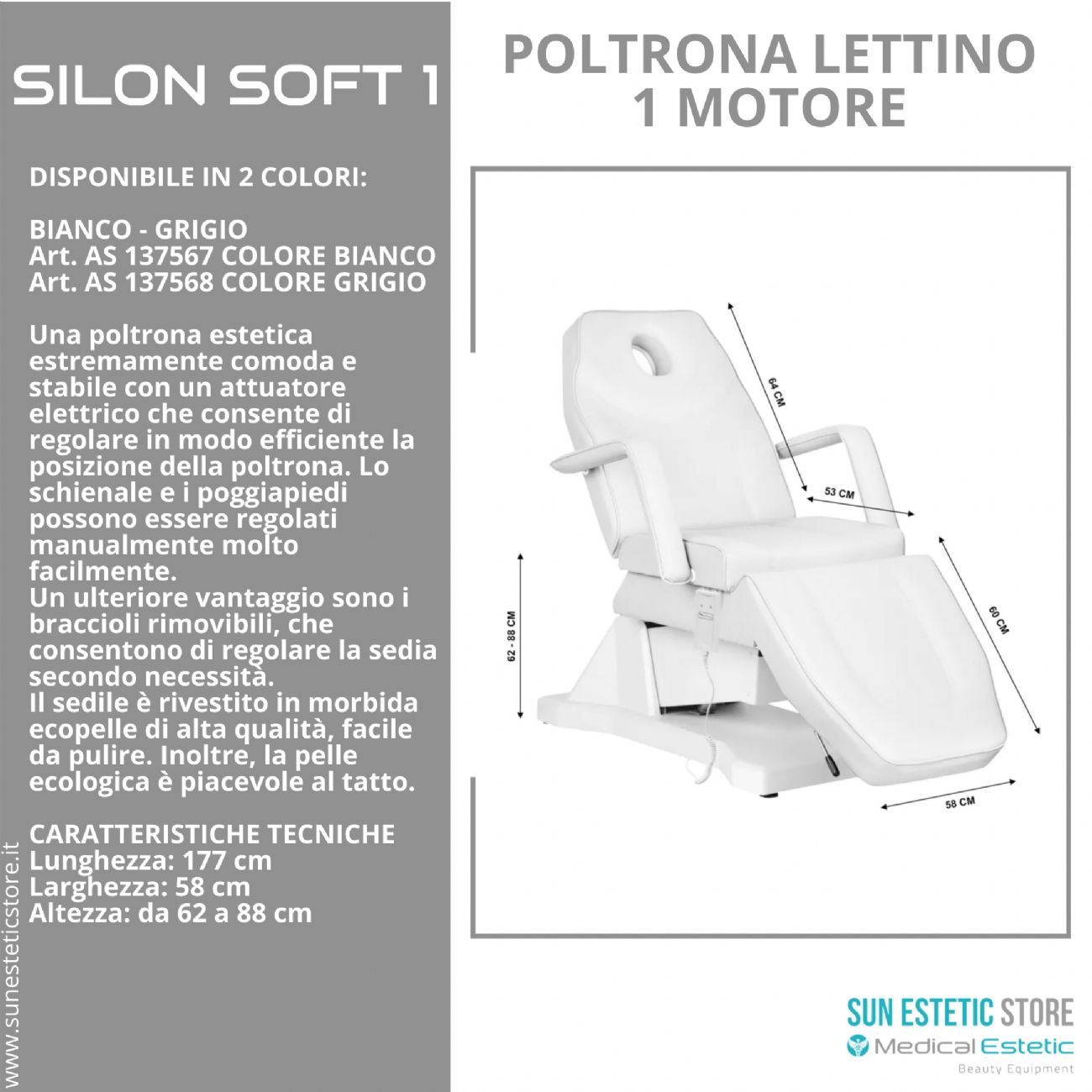 Silon Soft 1 poltrona lettino 1 motore estetica