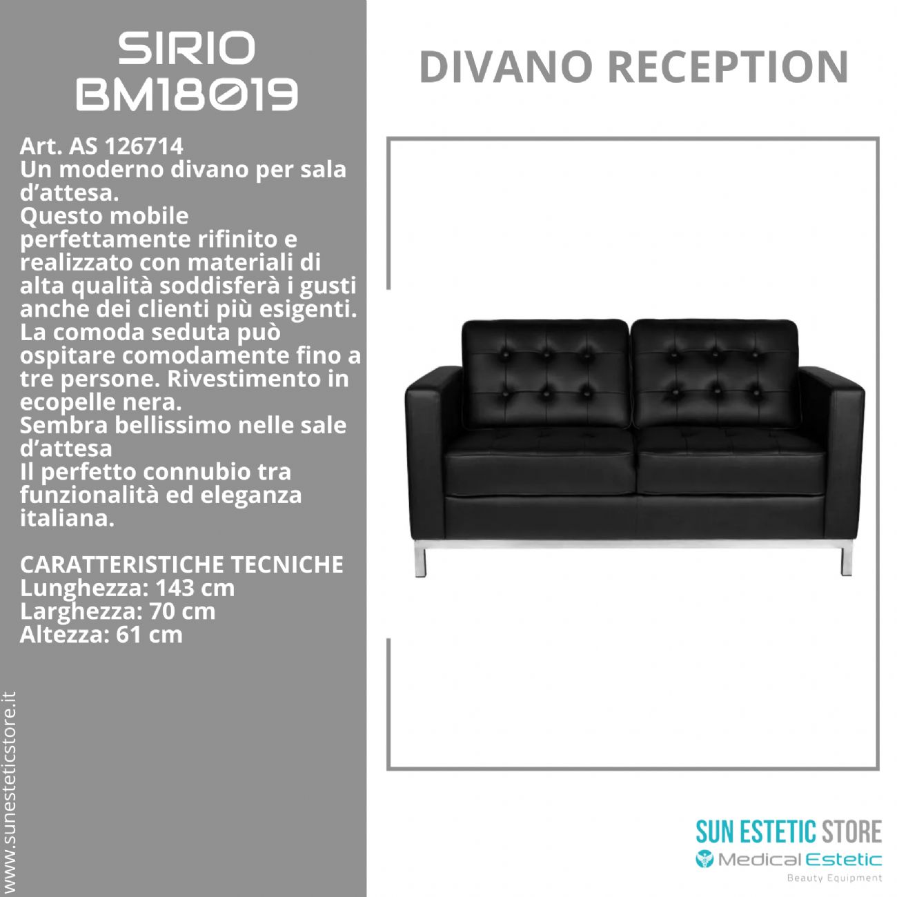 Sirio BM18019 divanetto in pelle reception arredamenti parrucchiere estetica