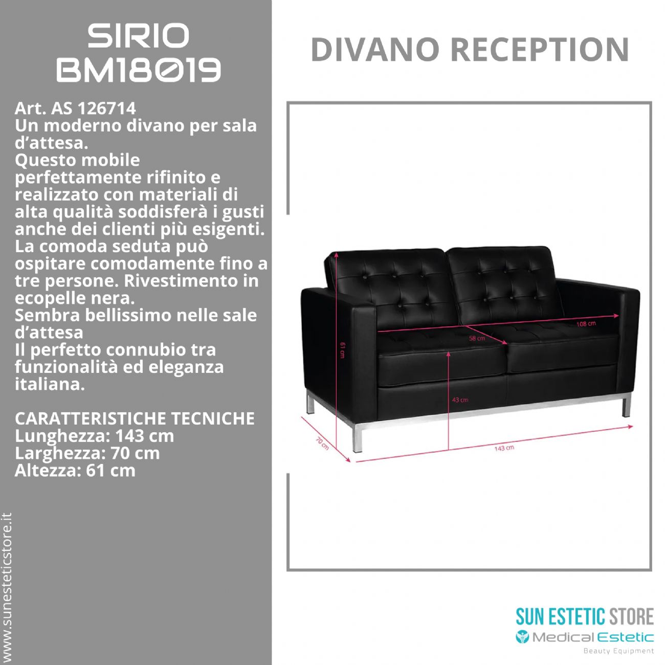 Sirio BM18019 divanetto in pelle reception arredamenti parrucchiere estetica