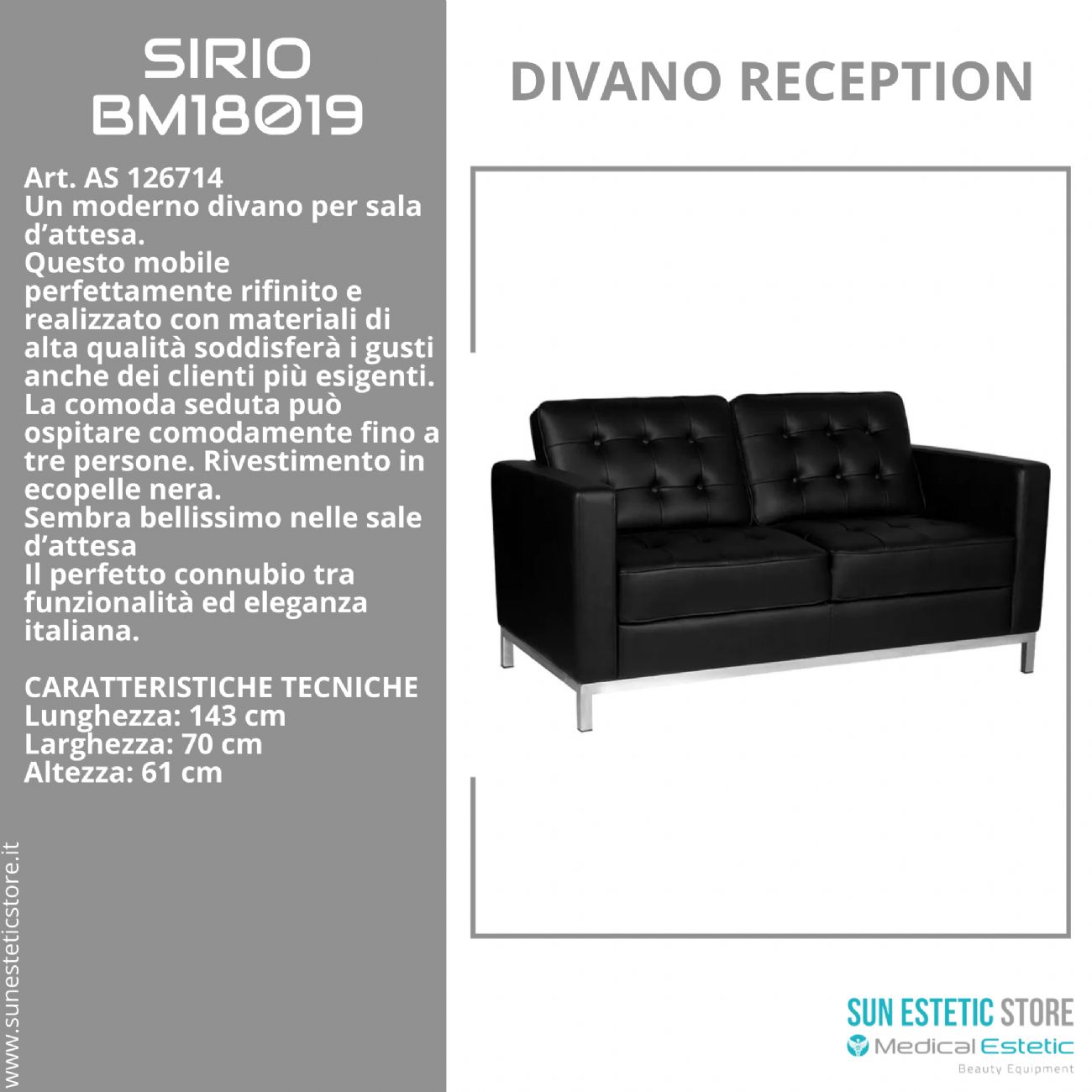 Sirio BM18019 divanetto in pelle reception arredamenti parrucchiere estetica