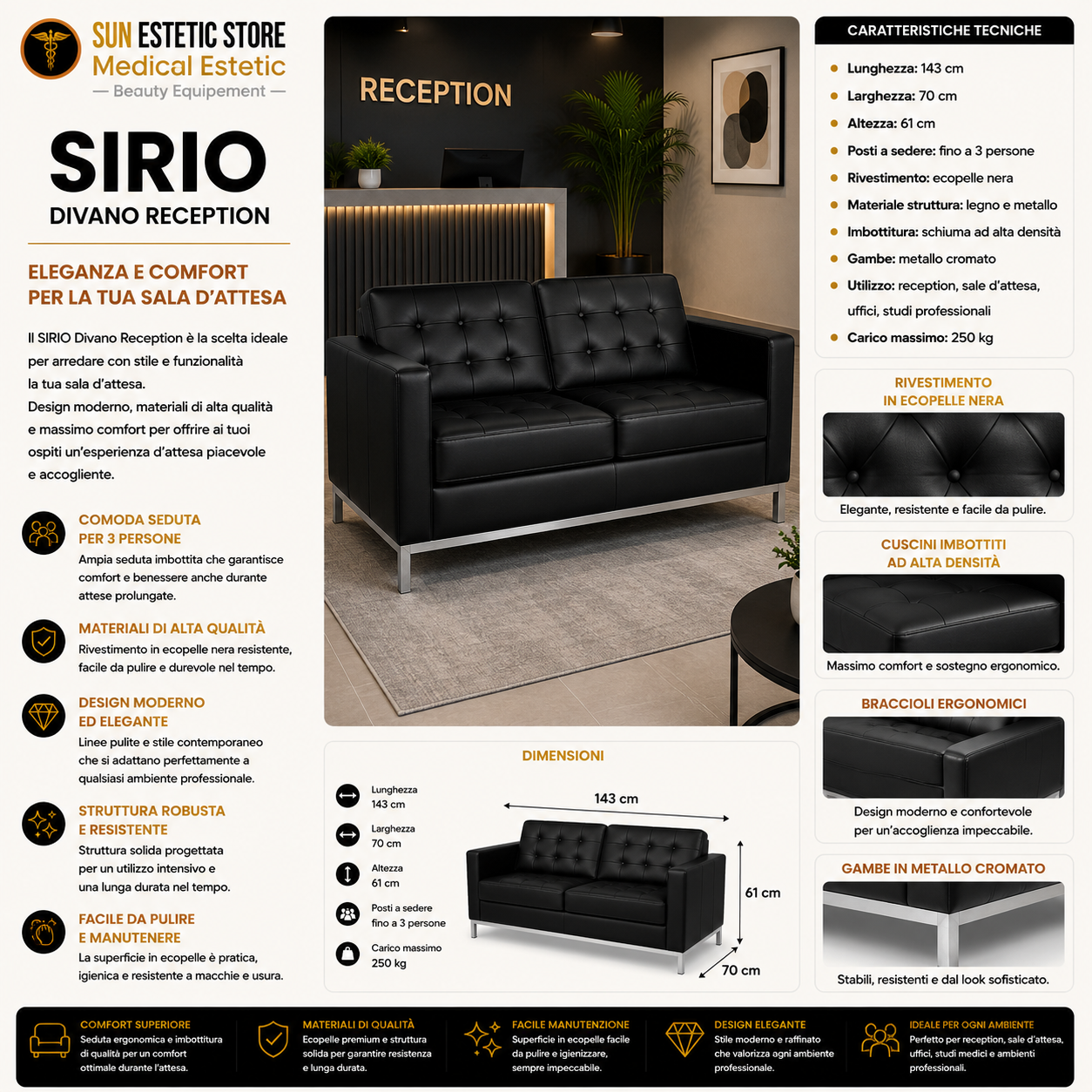 Sirio BM18019 divanetto in pelle reception arredamenti parrucchiere estetica