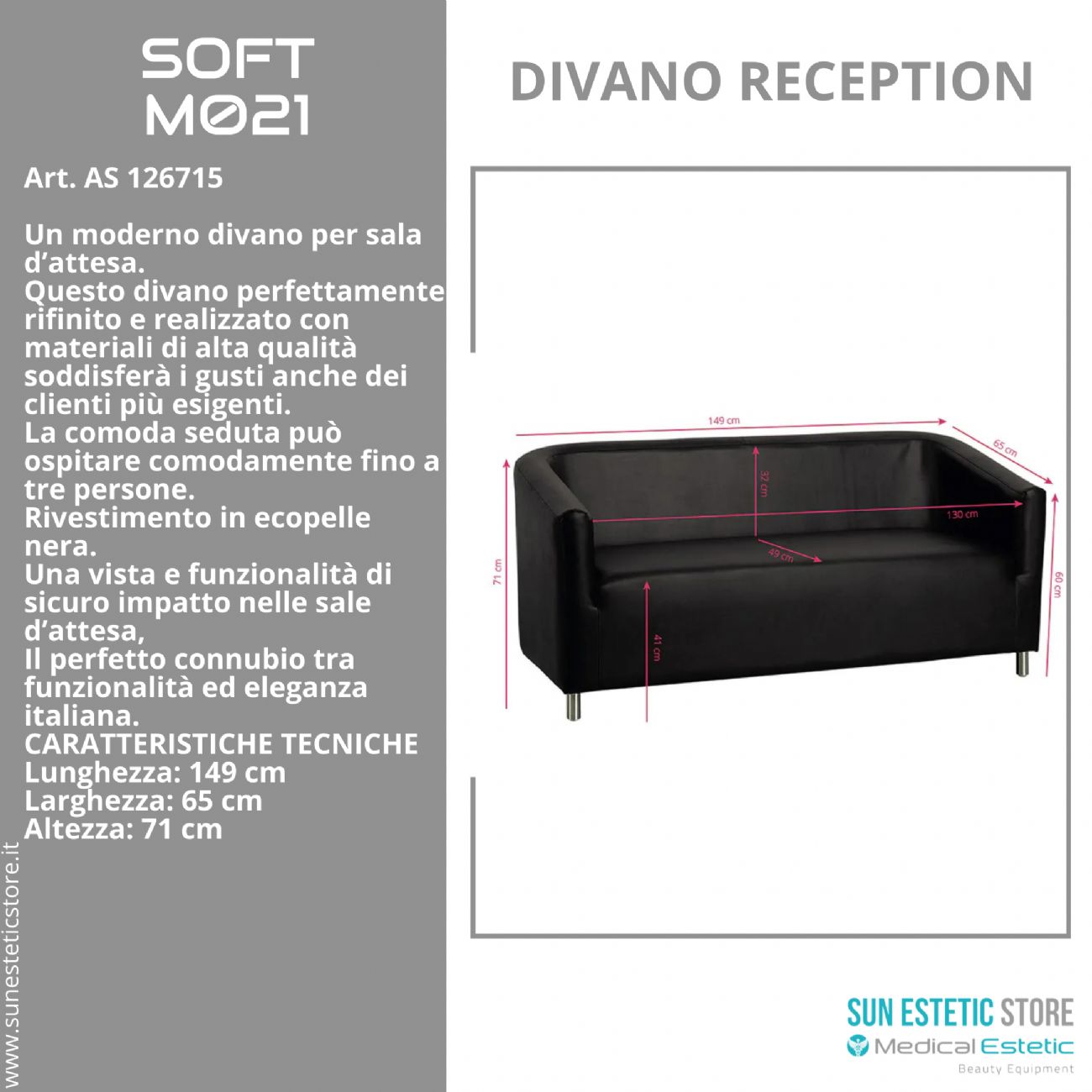 Soft M021 divanetto in pelle reception arredamenti parrucchiere estetica