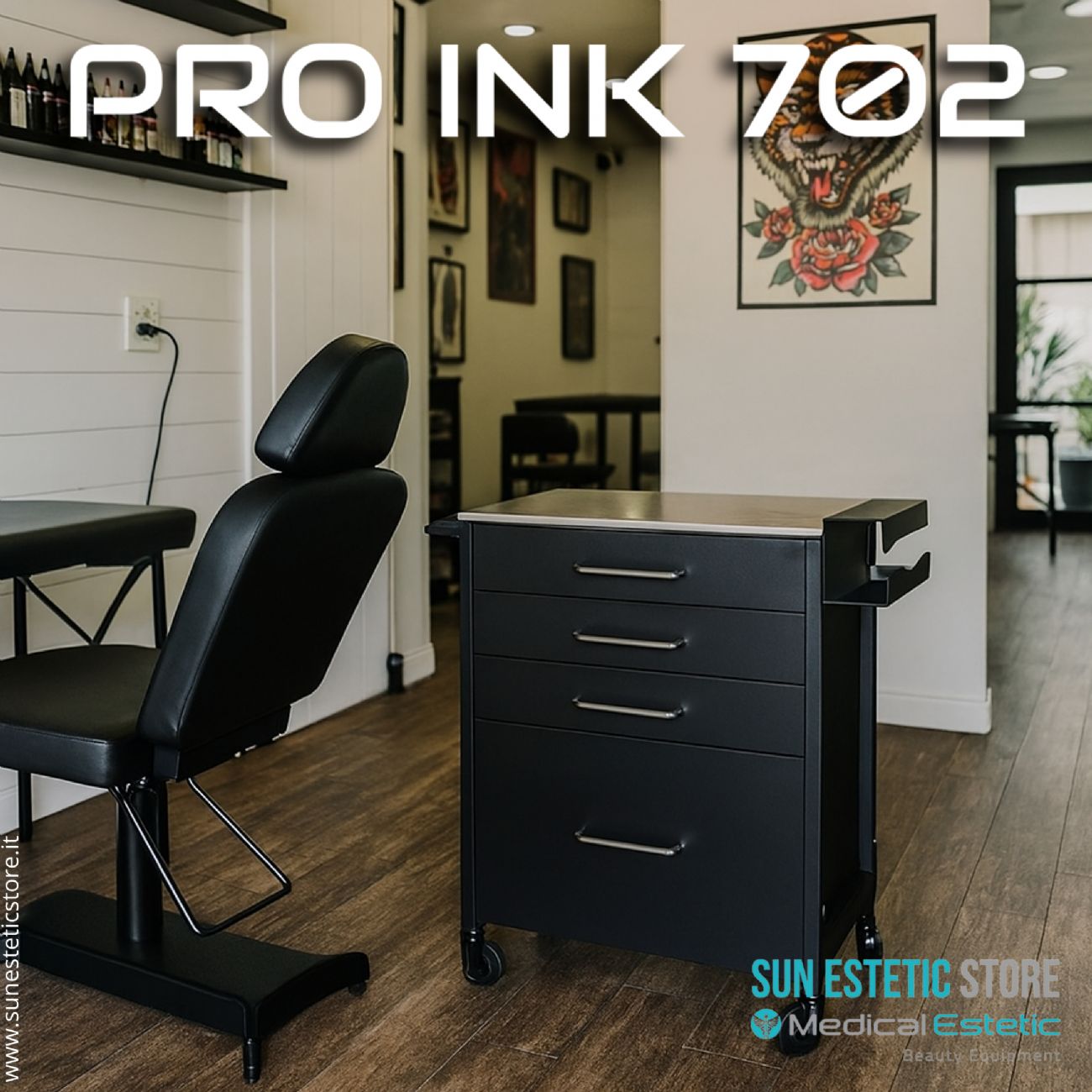 Asystor Pro Ink 702 carrello cassettiera specifico  per studio tattoo attuatore