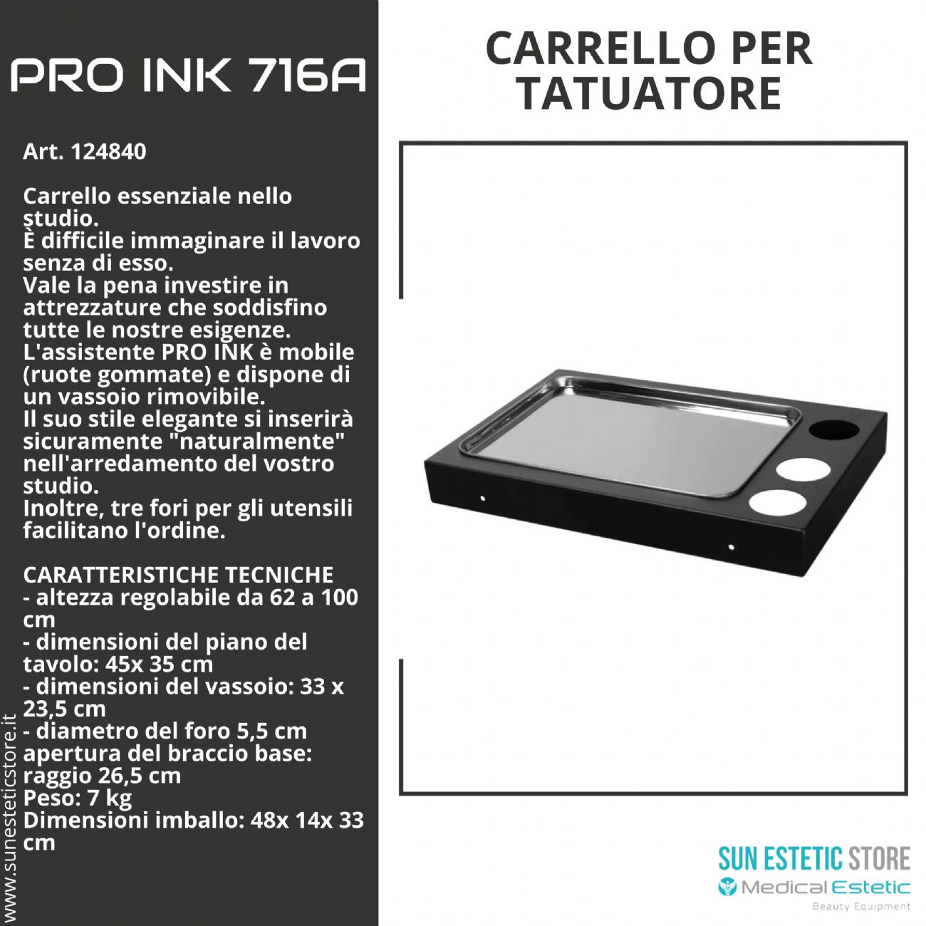 Pro Ink 716 carrello supporto per studio tattoo tatuatore colore nero