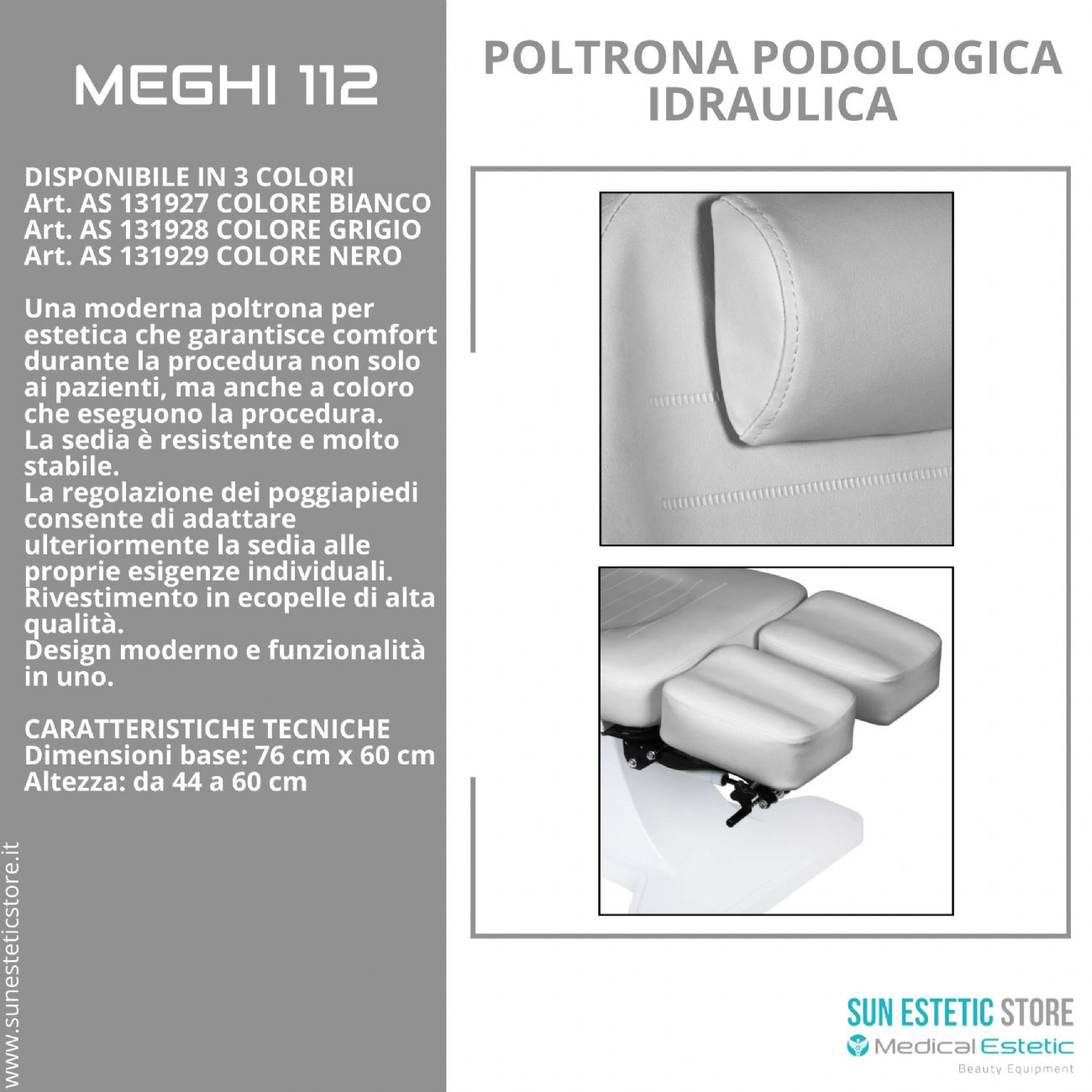 Meghi 112 poltrona podologica idraulica per pedicure estetica centro benessere