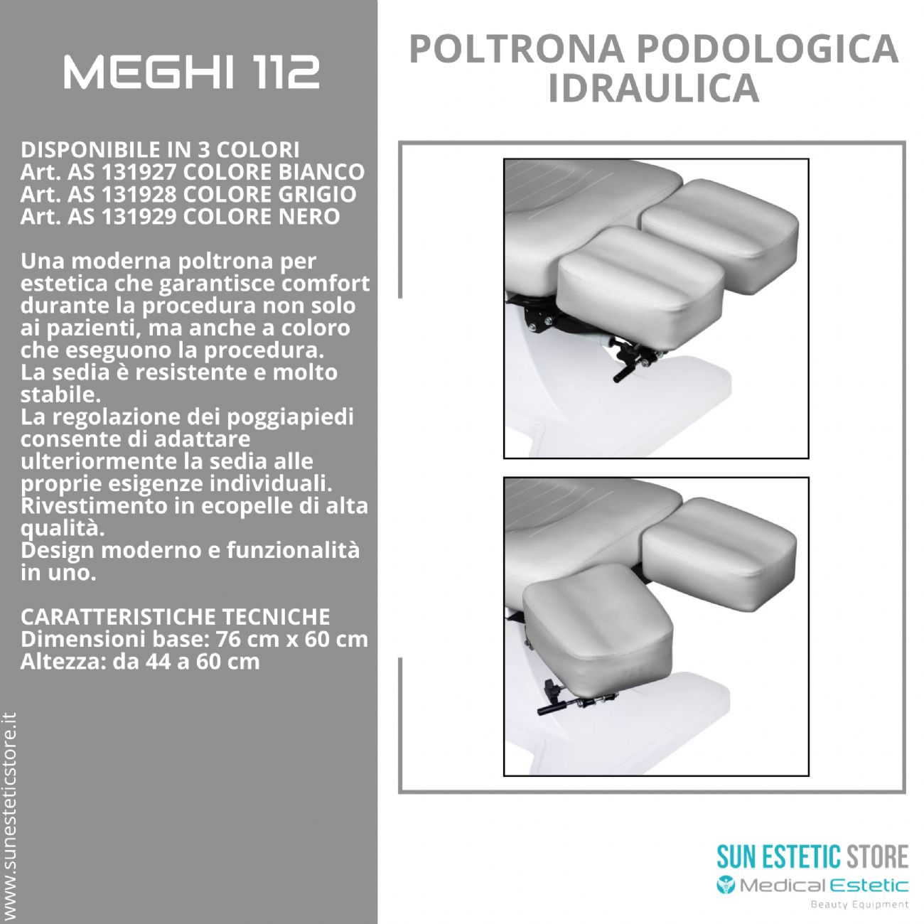 Meghi 112 poltrona podologica idraulica per pedicure estetica centro benessere