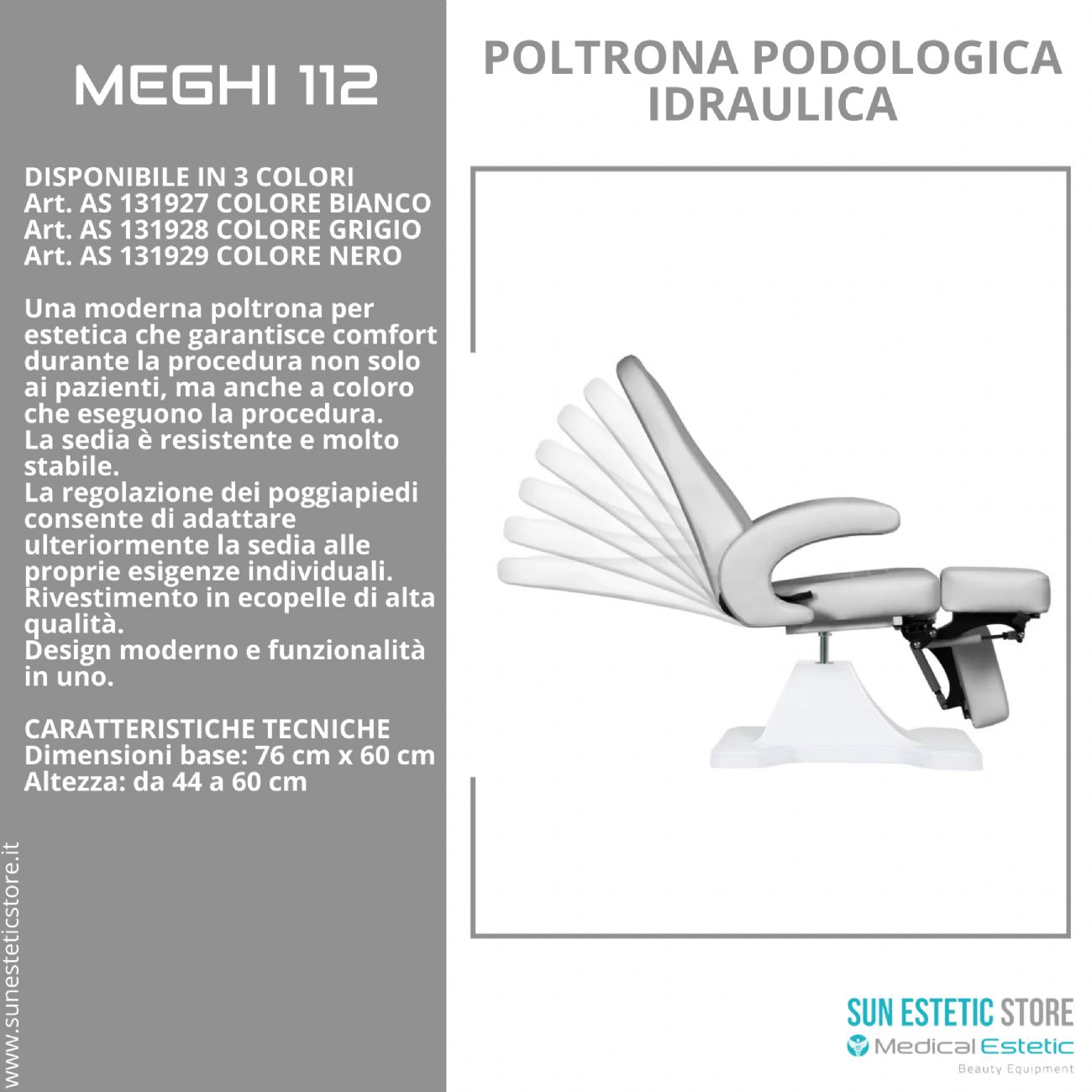 Meghi 112 poltrona podologica idraulica per pedicure estetica centro benessere