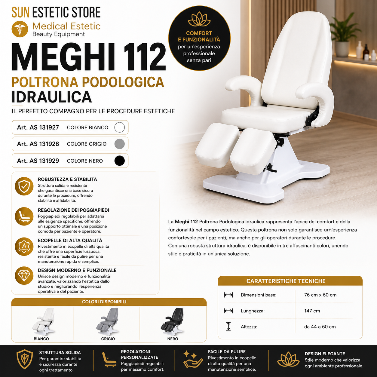Meghi 112 poltrona podologica idraulica per pedicure estetica centro benessere