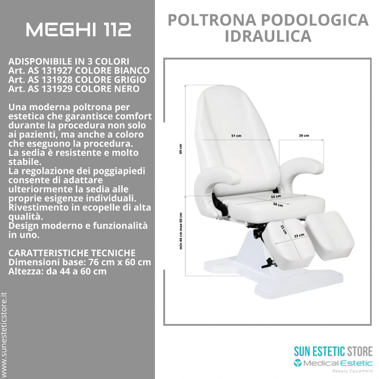 Meghi 112 poltrona podologica idraulica per pedicure estetica centro benessere