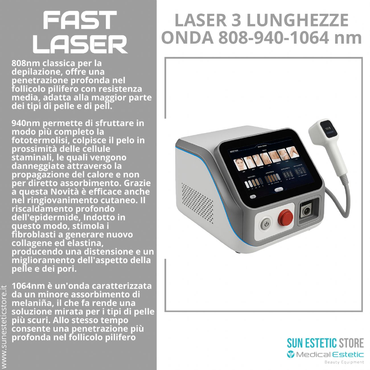 iKhona Fast Laser diodo 2 lunghezze d'onda 808 - 1064 nm - 1000W portatile estetica 40J