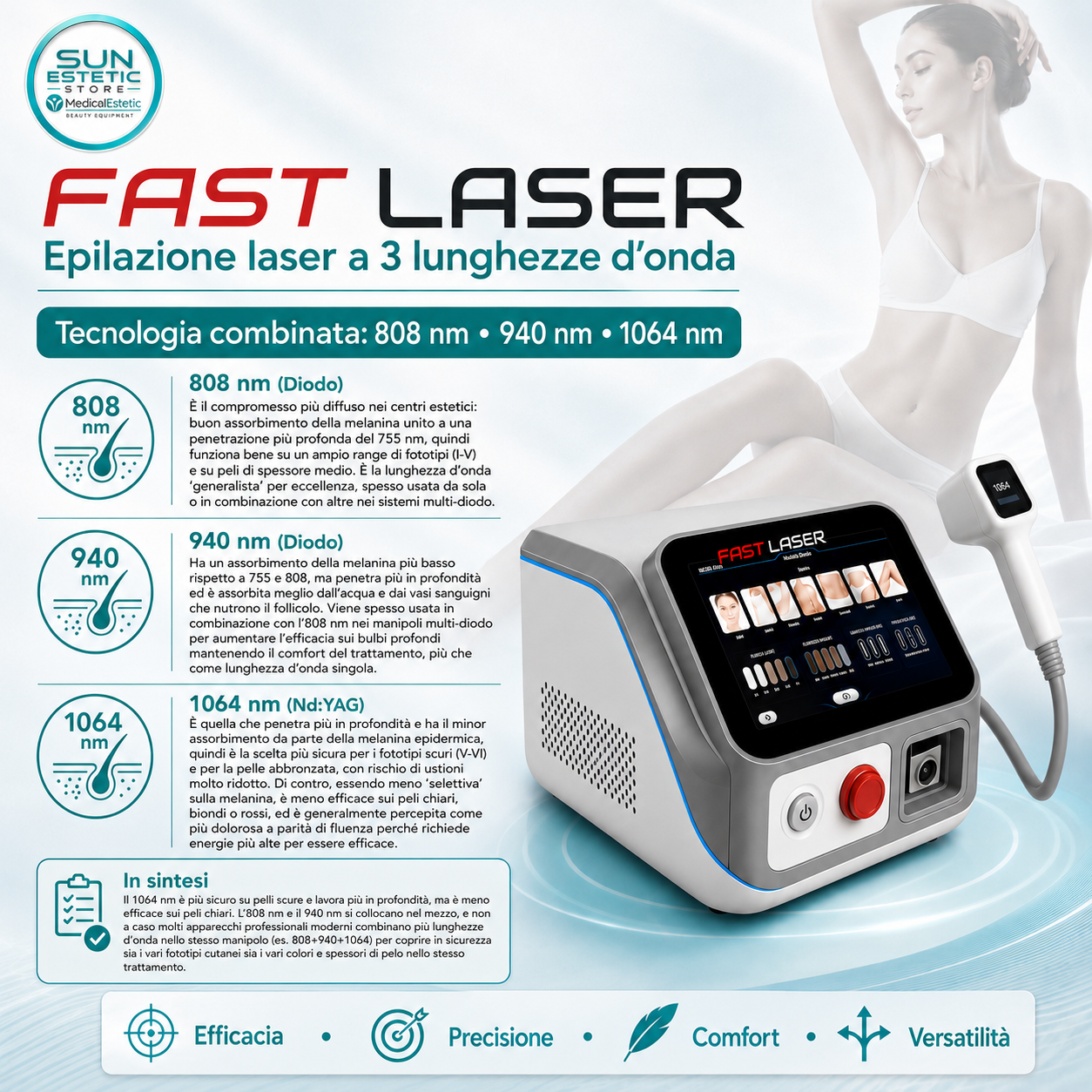 iKhona Fast Laser diodo 2 lunghezze d'onda 808 - 1064 nm - 1000W portatile estetica 40J