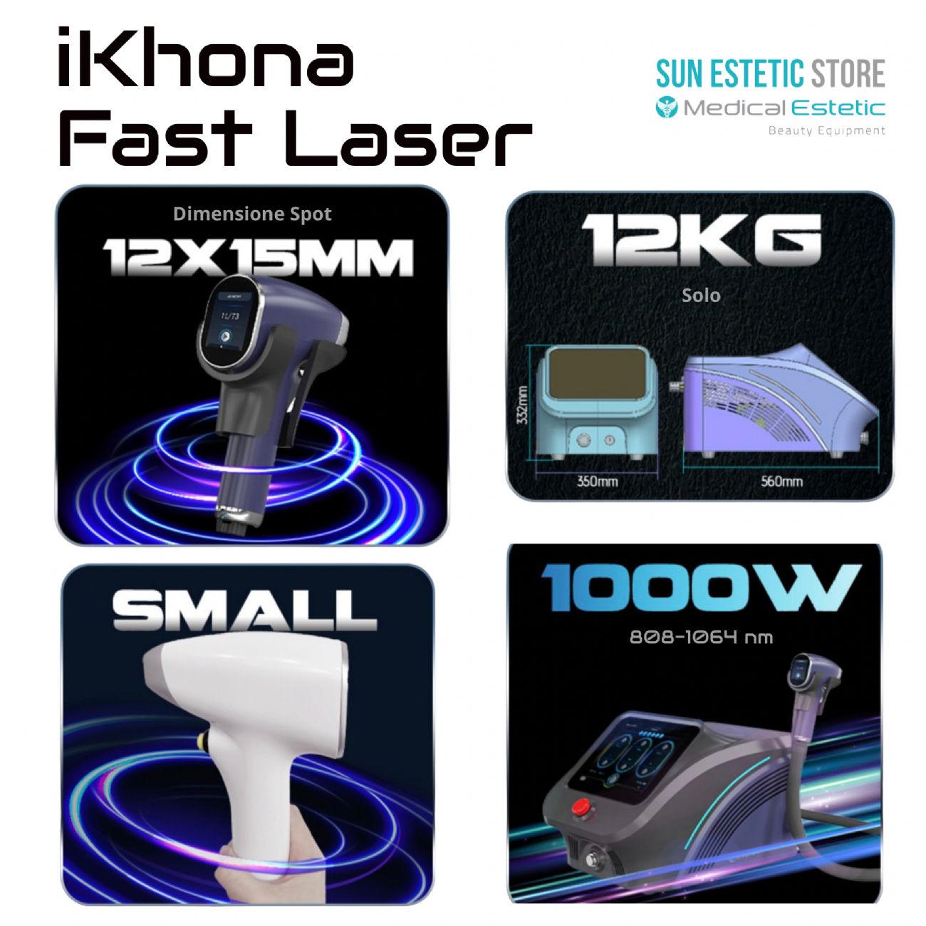 iKhona Fast Laser diodo 2 lunghezze d'onda 808 - 1064 nm - 1000W portatile estetica 40J