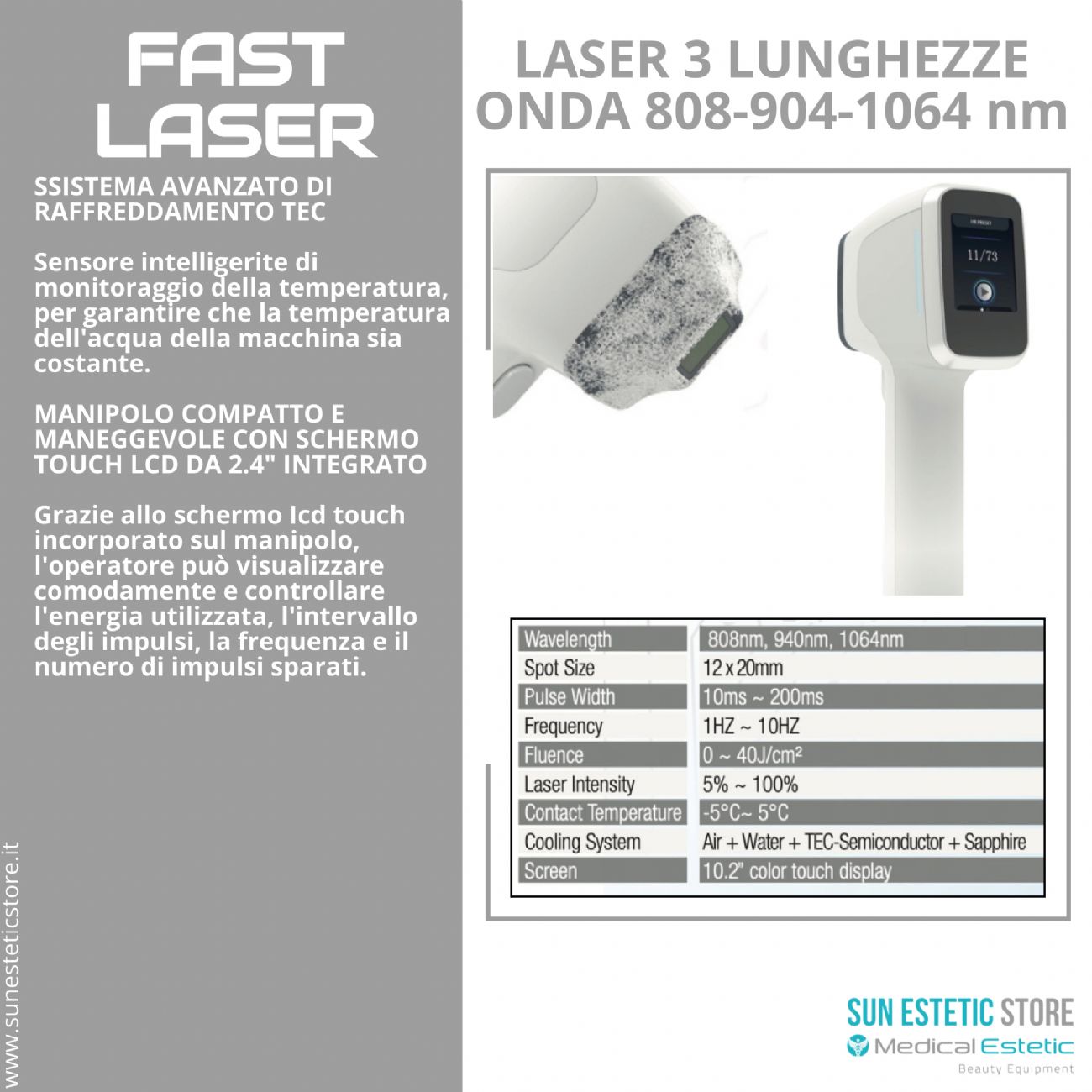 Fast Laser diodo 3 lunghezze d'onda 808 - 904 - 1064 nm