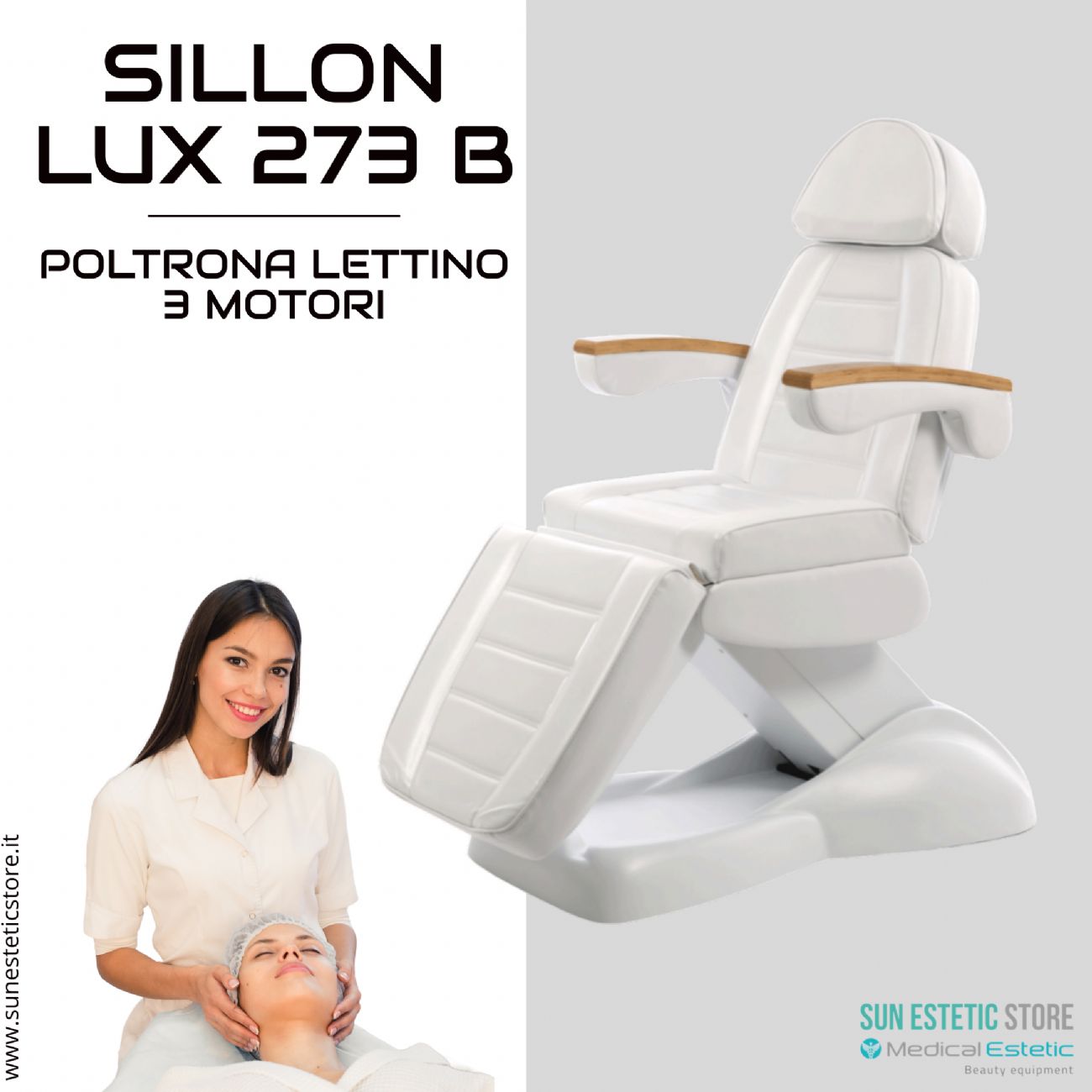 Sillon Lux 273B Poltrona lettino multifunzionale 3 segmenti 3 motori estetica