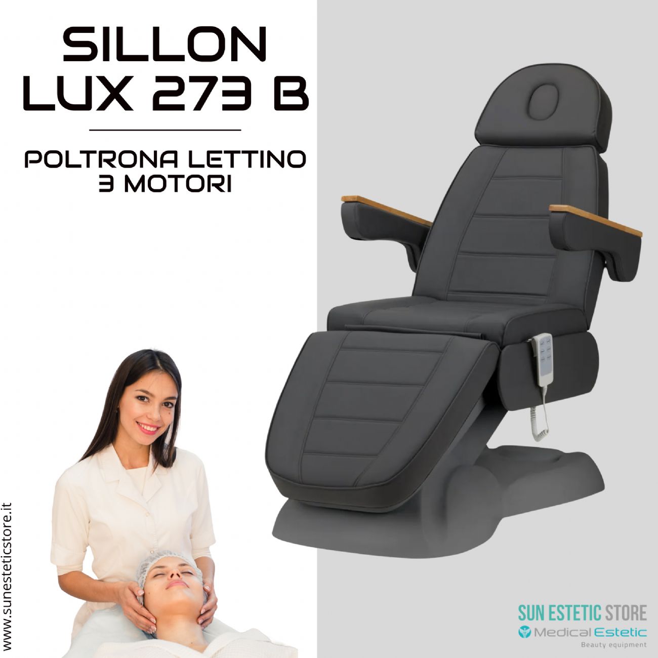 Sillon Lux 273B Poltrona lettino multifunzionale 3 segmenti 3 motori estetica