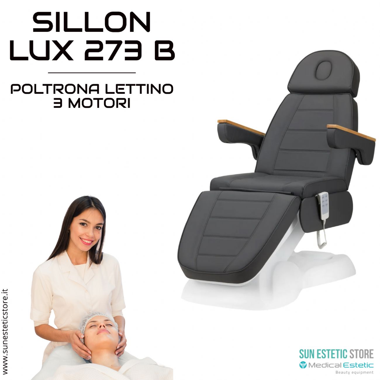 Sillon Lux 273B Poltrona lettino multifunzionale 3 segmenti 3 motori estetica