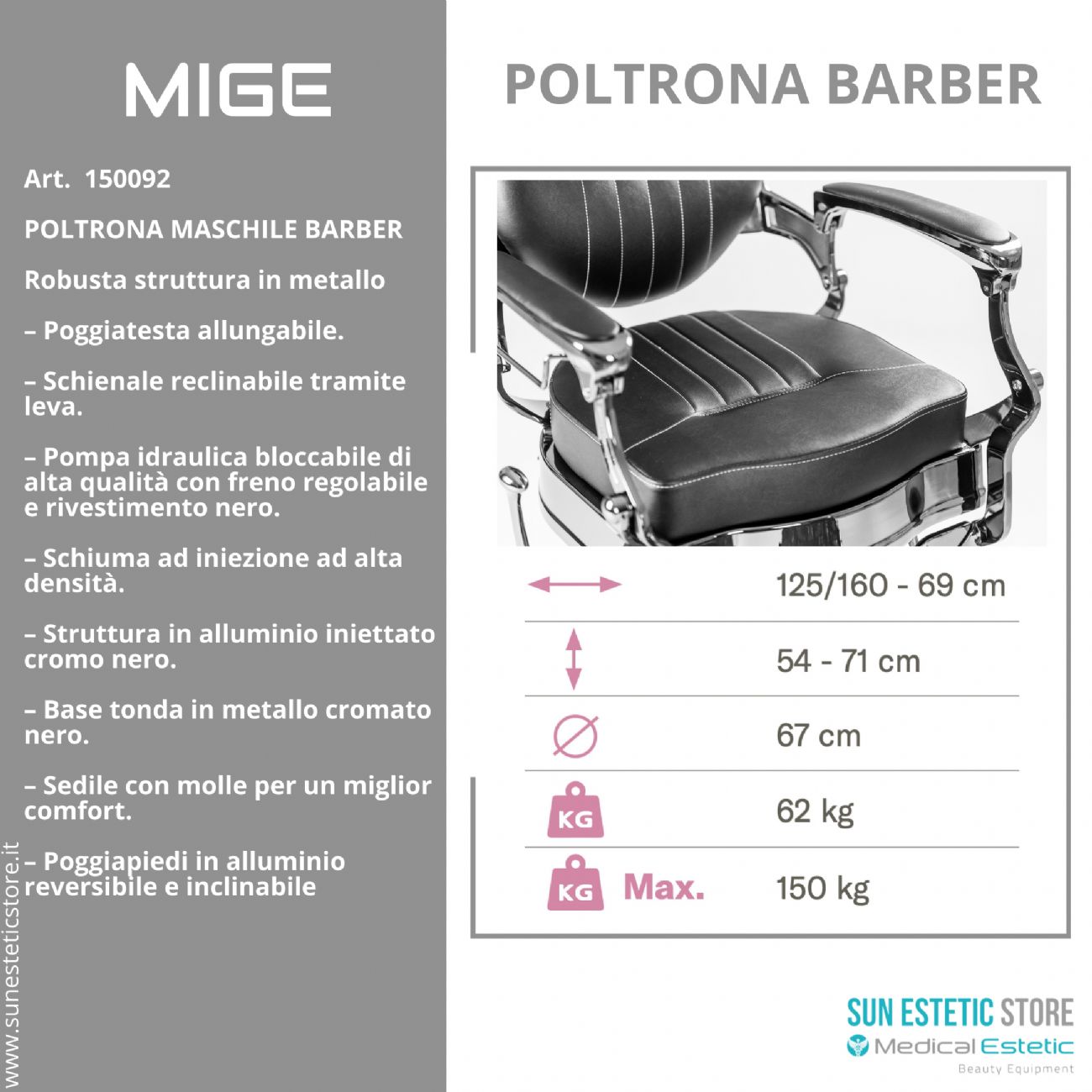 MIGE POLTRONA MASCHILE BARBIERE ARREDAMENTI PARRUCCHIERE BARBER SHOP