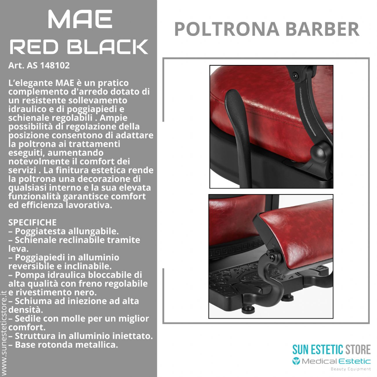 MAE RED BLACK POLTRONA MASCHILE BARBIERE ARREDAMENTI PARRUCCHIERE BARBER SHOP