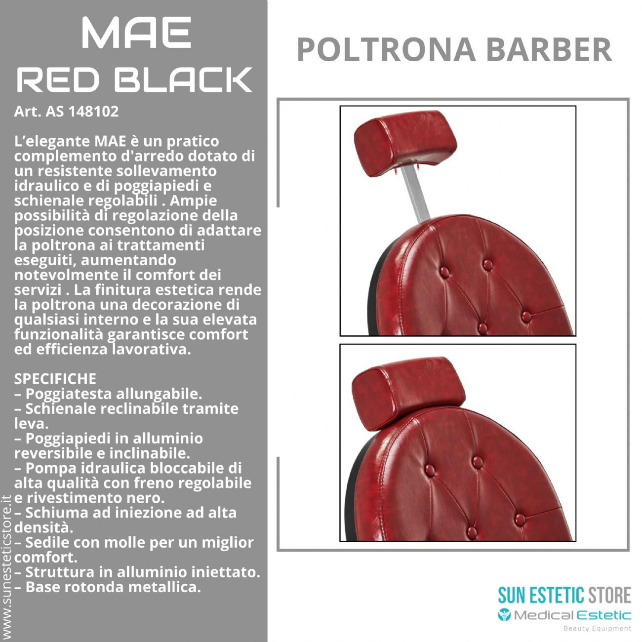 MAE RED BLACK POLTRONA MASCHILE BARBIERE ARREDAMENTI PARRUCCHIERE BARBER SHOP