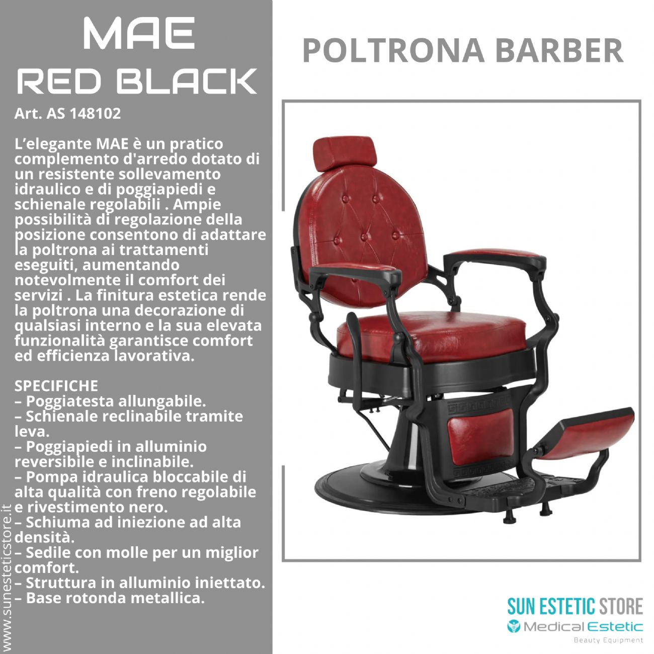 MAE RED BLACK POLTRONA MASCHILE BARBIERE ARREDAMENTI PARRUCCHIERE BARBER SHOP