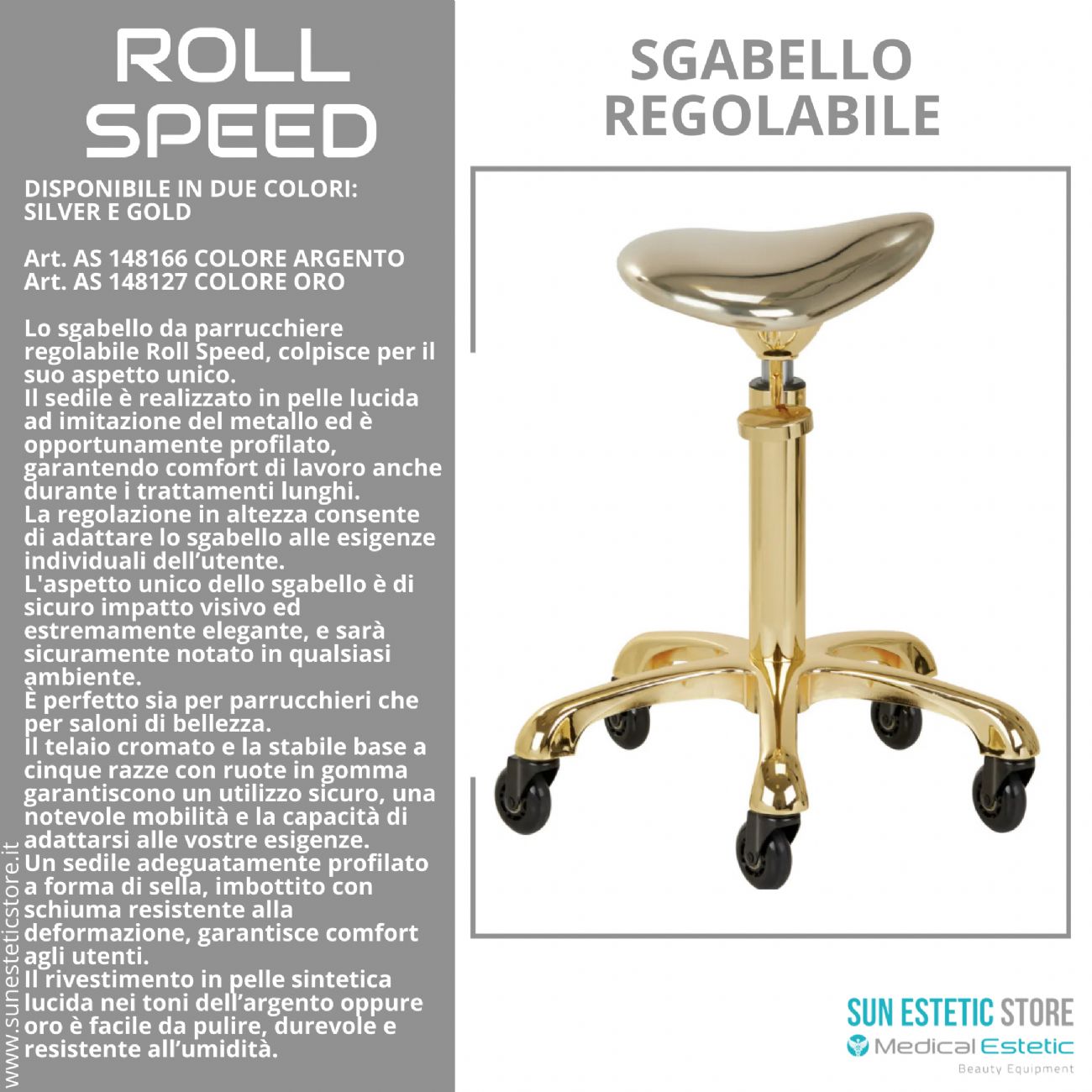 Rool Speed sgabello sagomato regolabile studio estetica parrucchiere tattoo