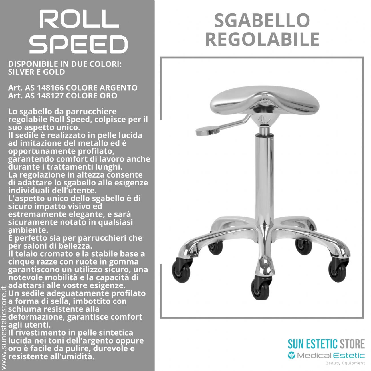 Rool Speed sgabello sagomato regolabile studio estetica parrucchiere tattoo