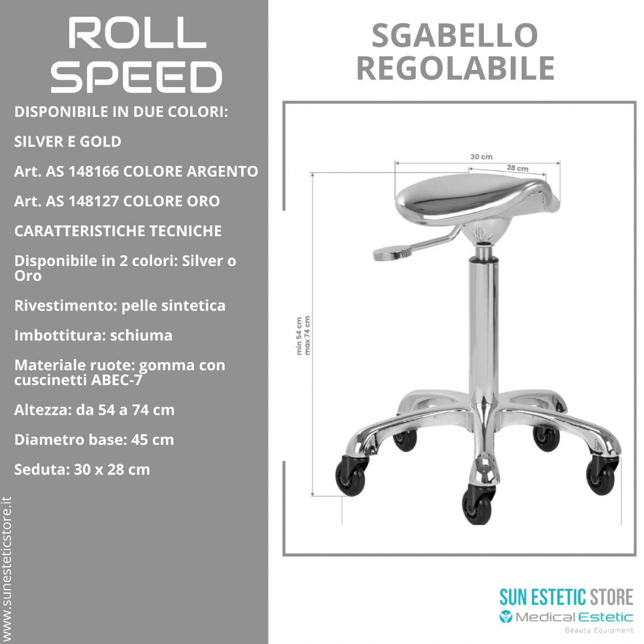 Rool Speed sgabello sagomato regolabile studio estetica parrucchiere tattoo